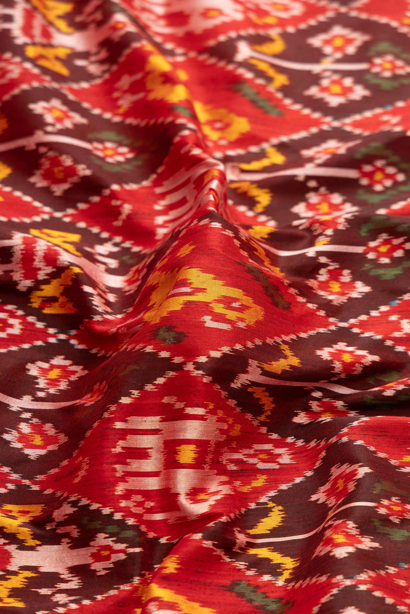 Pure Silk Pure Zari Red Dual Tone Double Ikat Saree - Image 2