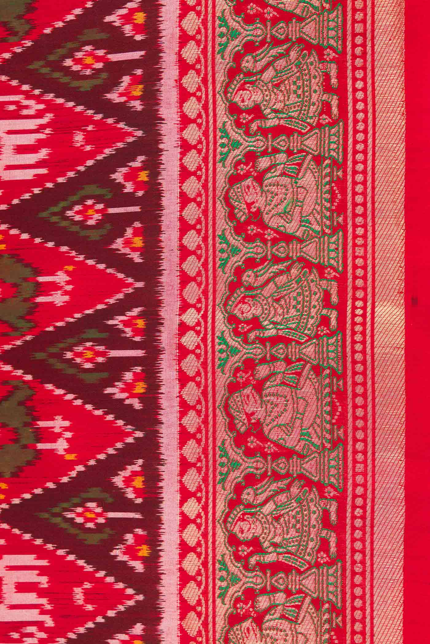 Pure Silk Pure Zari Red Dual Tone Double Ikat Saree - Image 3