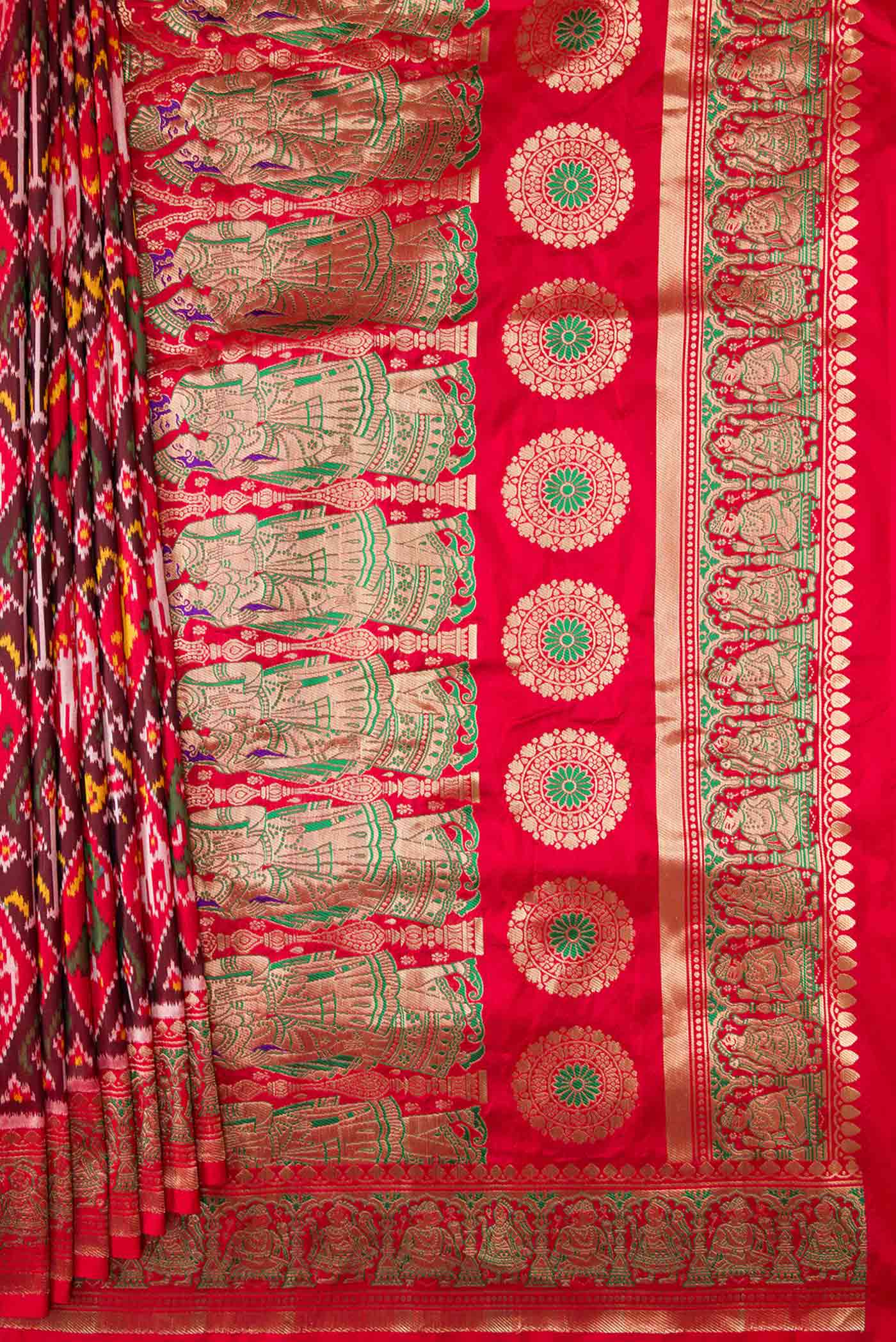 Pure Silk Pure Zari Red Dual Tone Double Ikat Saree - Image 4