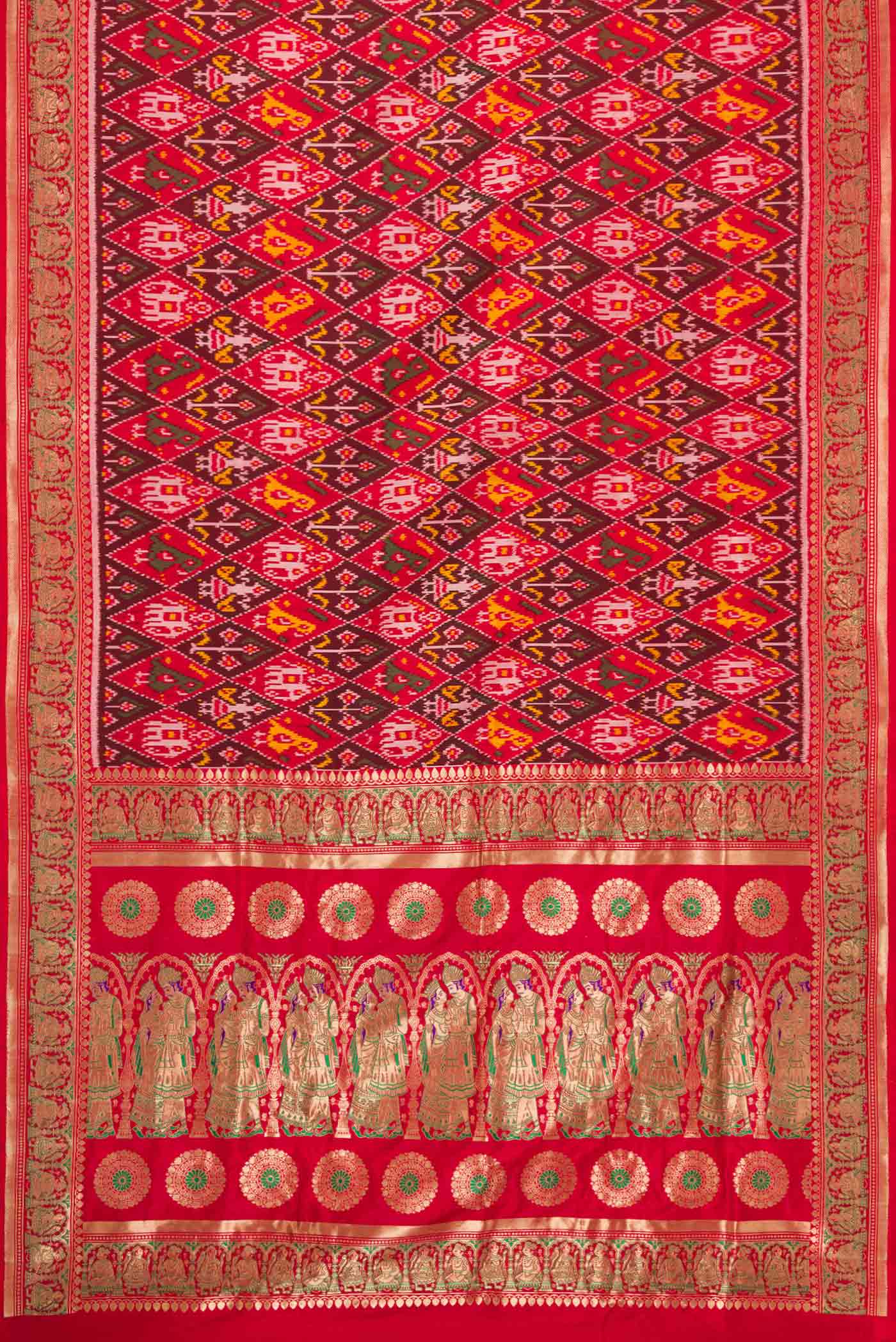 Pure Silk Pure Zari Red Dual Tone Double Ikat Saree - Image 6