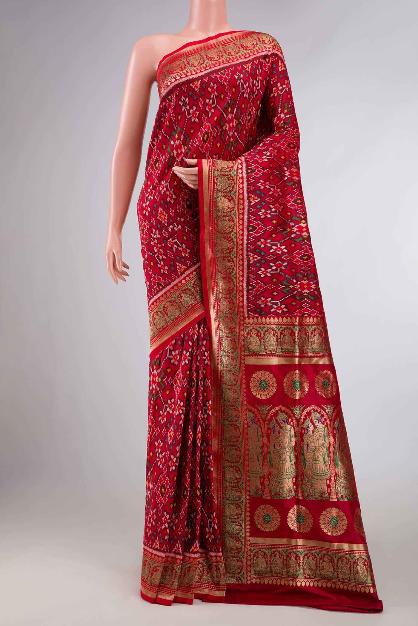 Pure Silk Pure Zari Red Dual Tone Double Ikat Saree