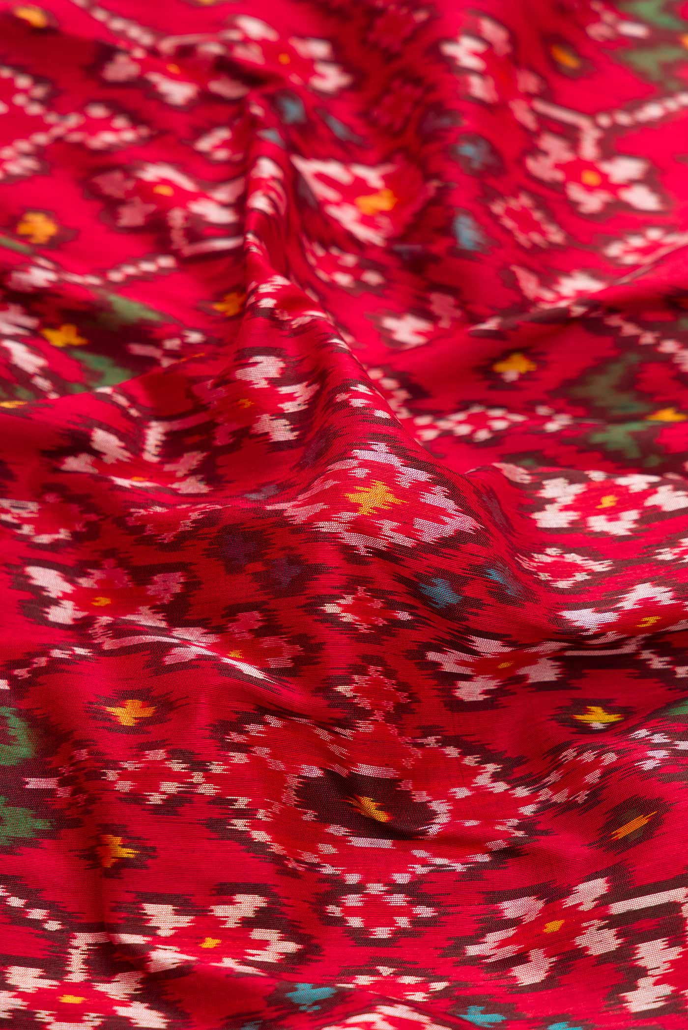 Pure Silk Pure Zari Red Dual Tone Double Ikat Saree - Image 2