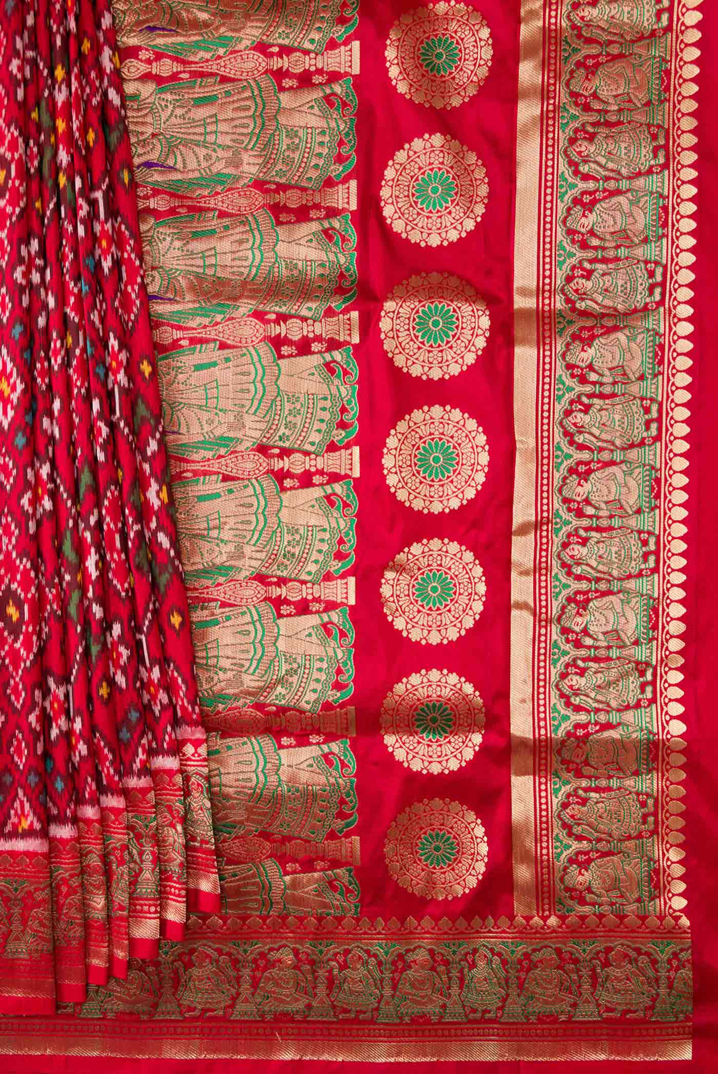 Pure Silk Pure Zari Red Dual Tone Double Ikat Saree - Image 4