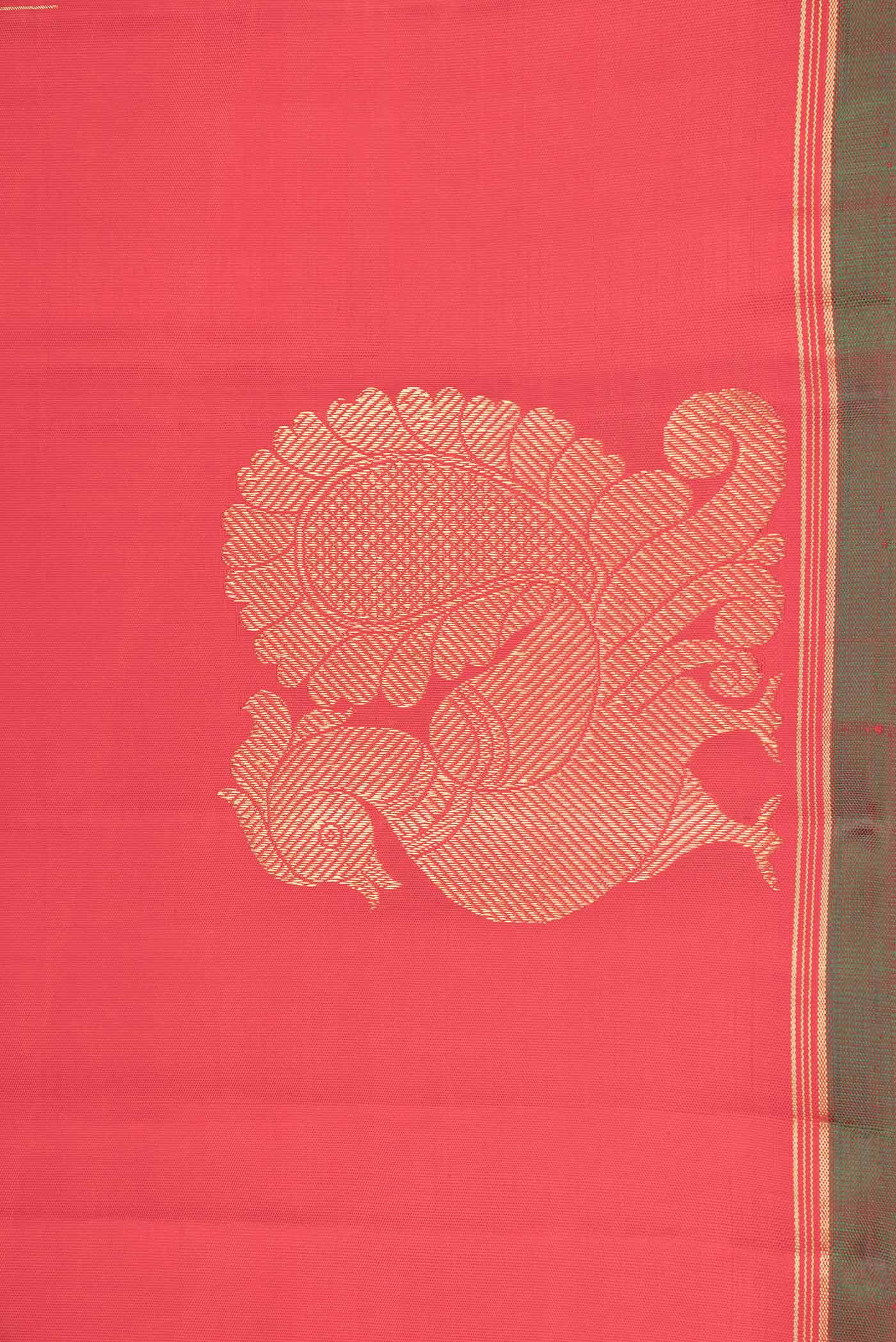 Pure Silk Pure Zari Red Dual Tone Kanchipuram Saree - Image 3