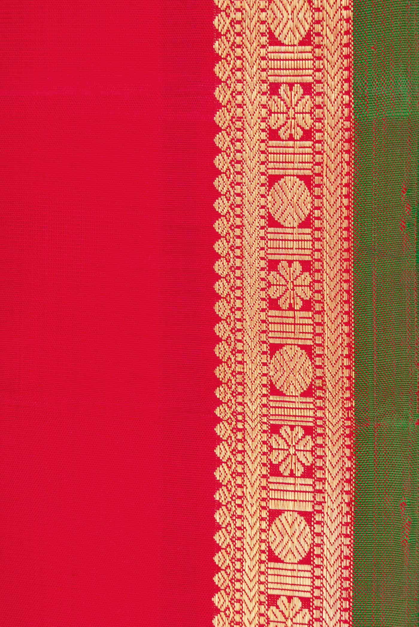Pure Silk Pure Zari Red Dual Tone Kanchipuram Saree - Image 3