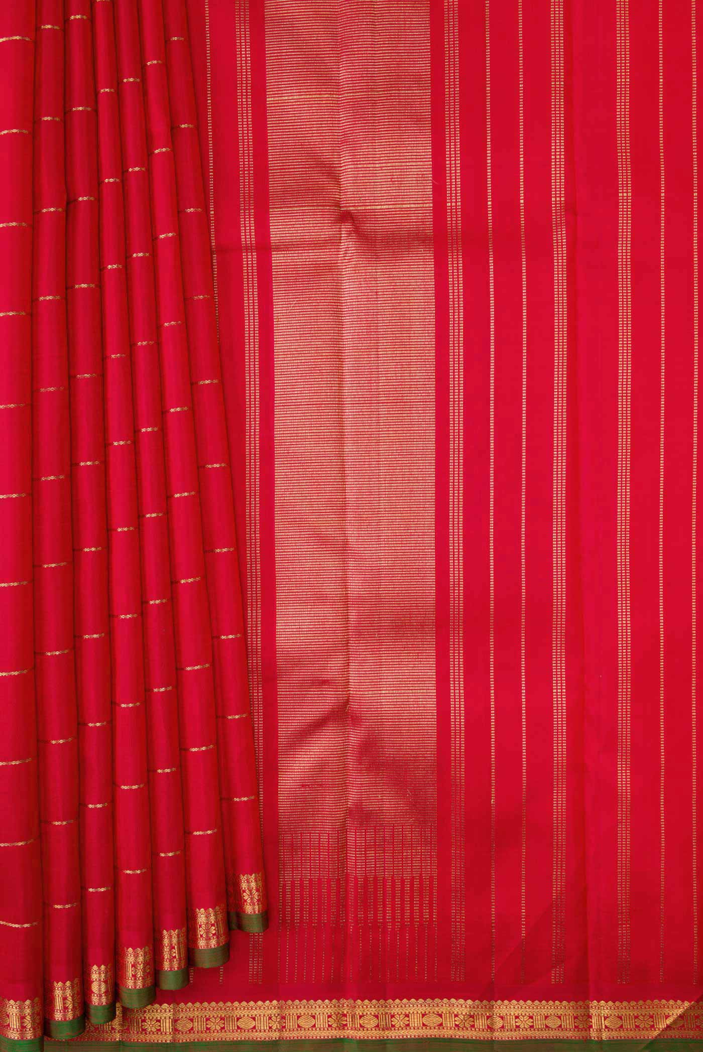 Pure Silk Pure Zari Red Dual Tone Kanchipuram Saree - Image 4