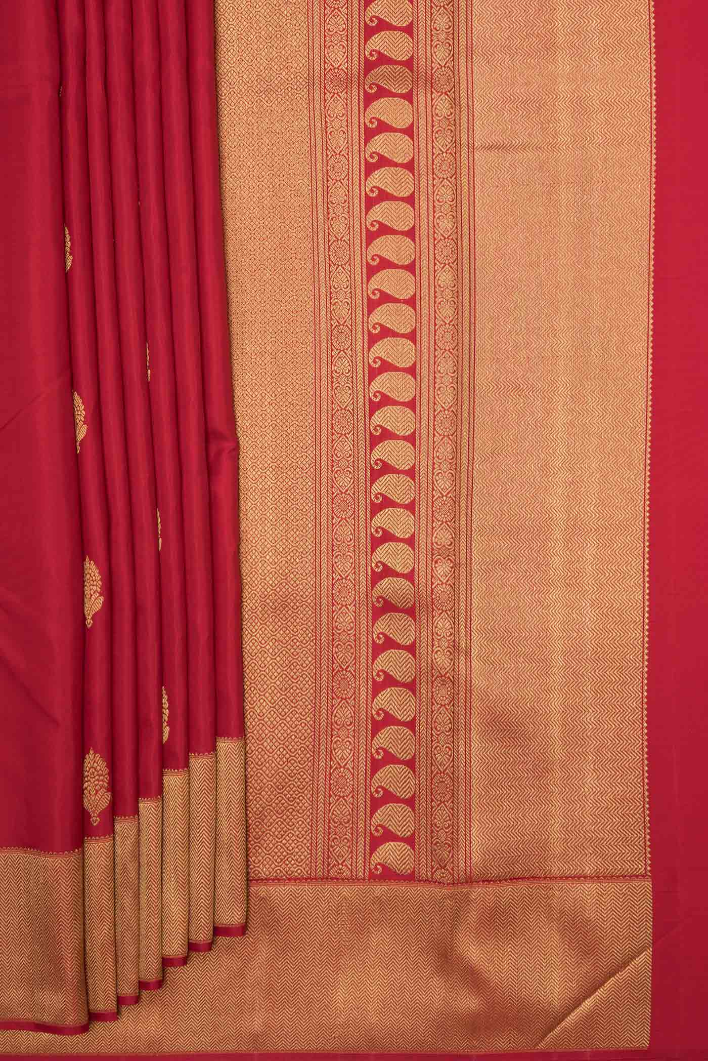 Pure Silk Pure Zari Red Dual Tone Kanjivaram Saree - Image 4