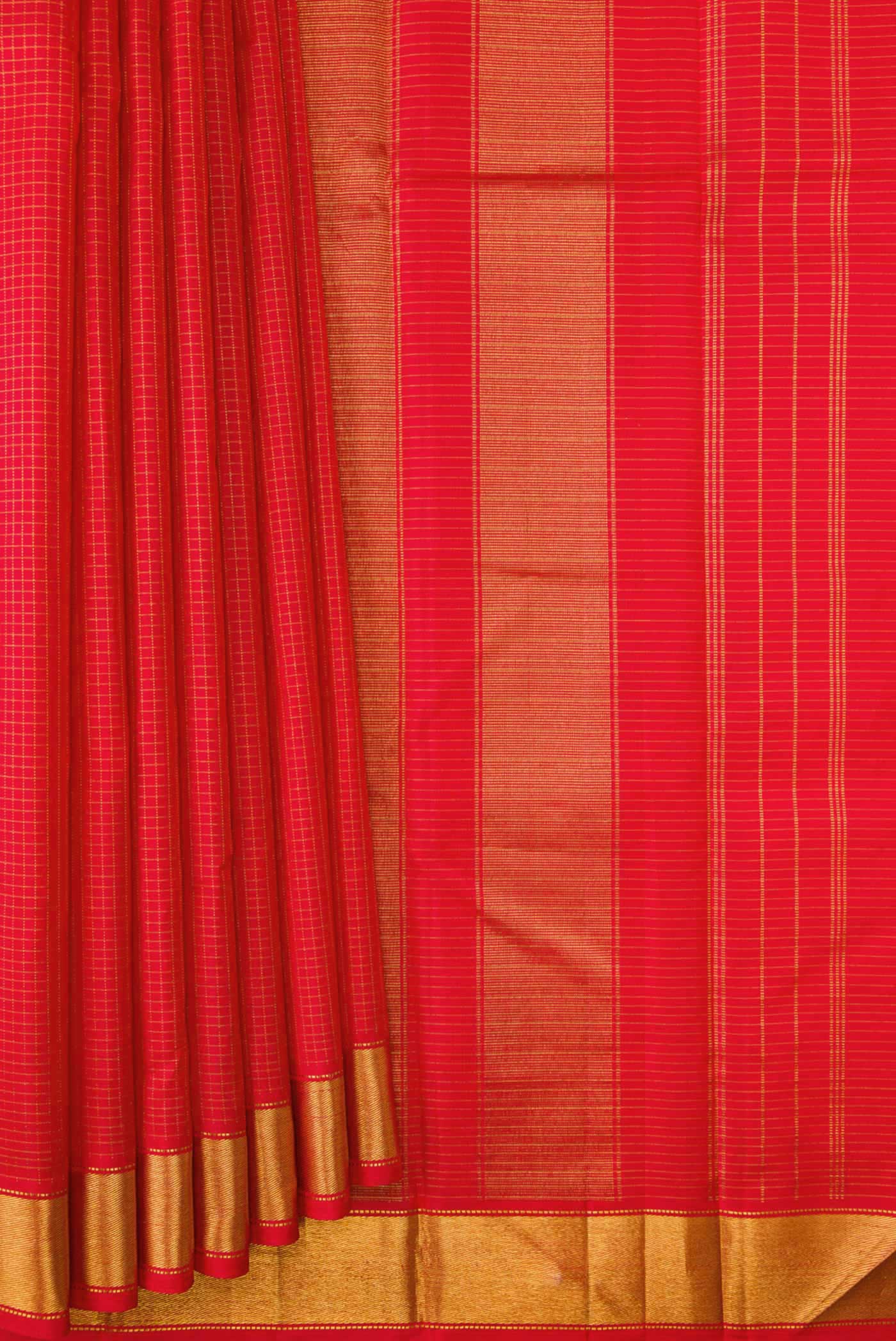 Pure Silk Pure Zari Red Dual Tone Kanchipuram Saree - Image 4