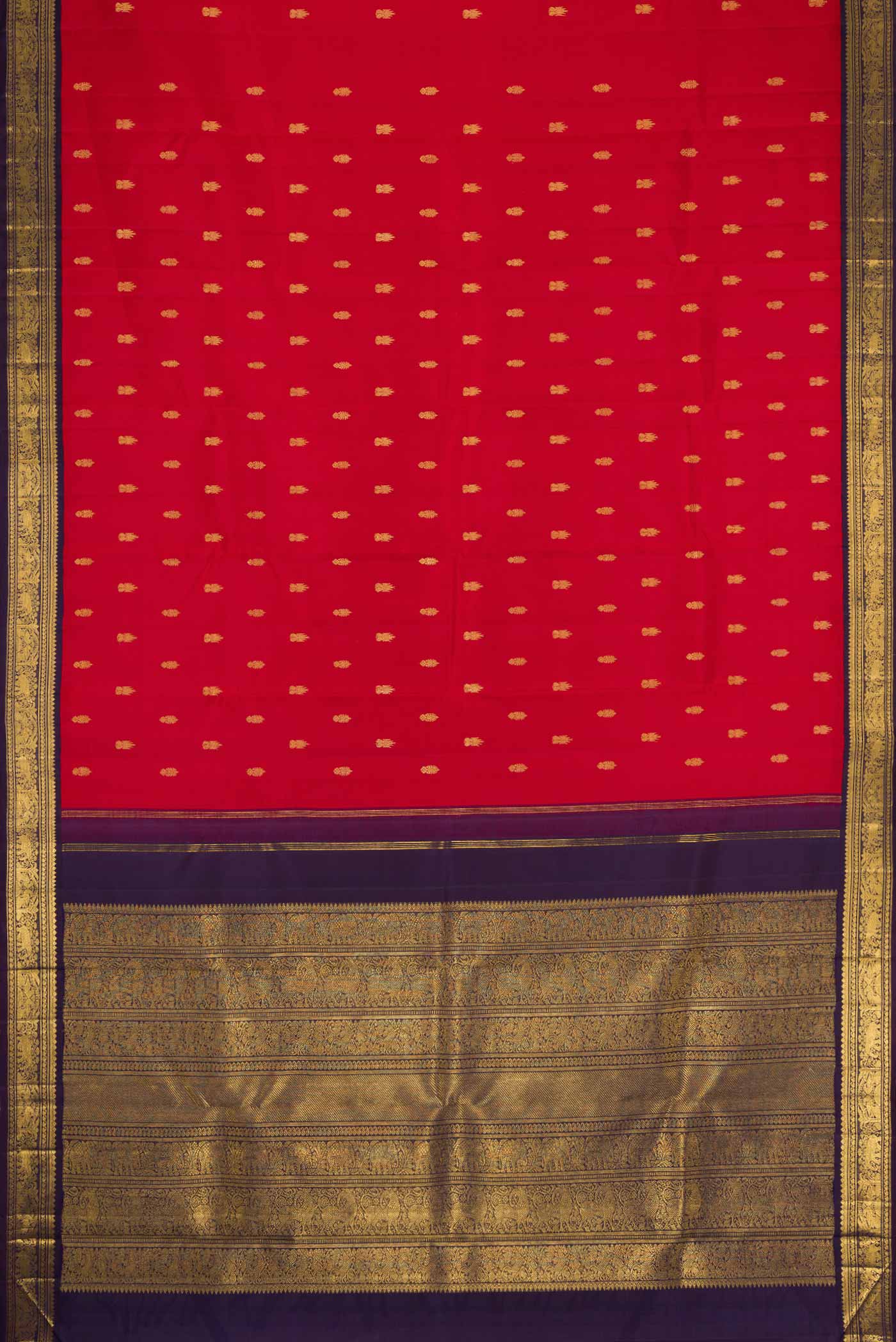 Pure Silk Pure Zari Red Dual Tone Kanjivaram Saree - Image 6