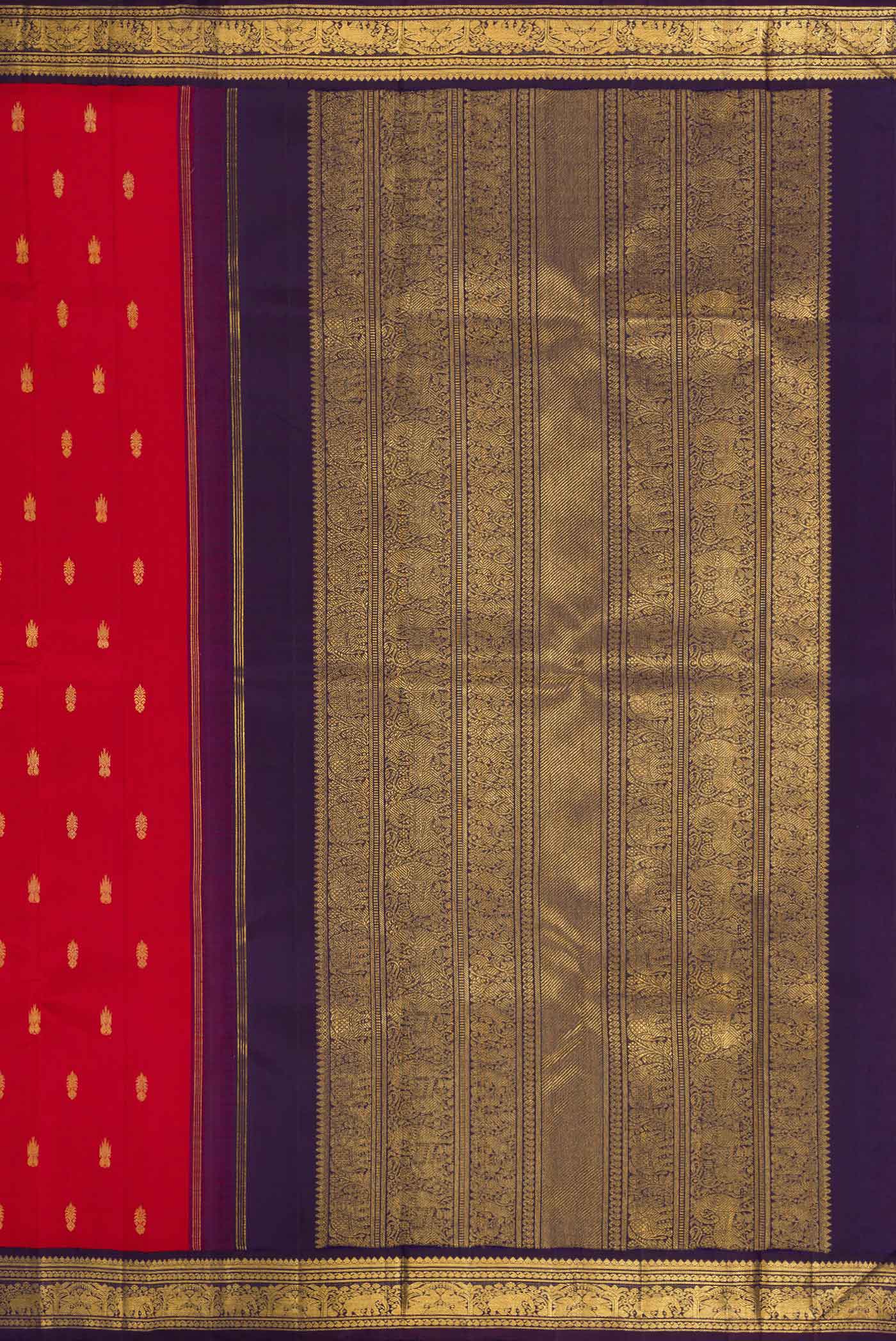 Pure Silk Pure Zari Red Dual Tone Kanjivaram Saree - Image 7
