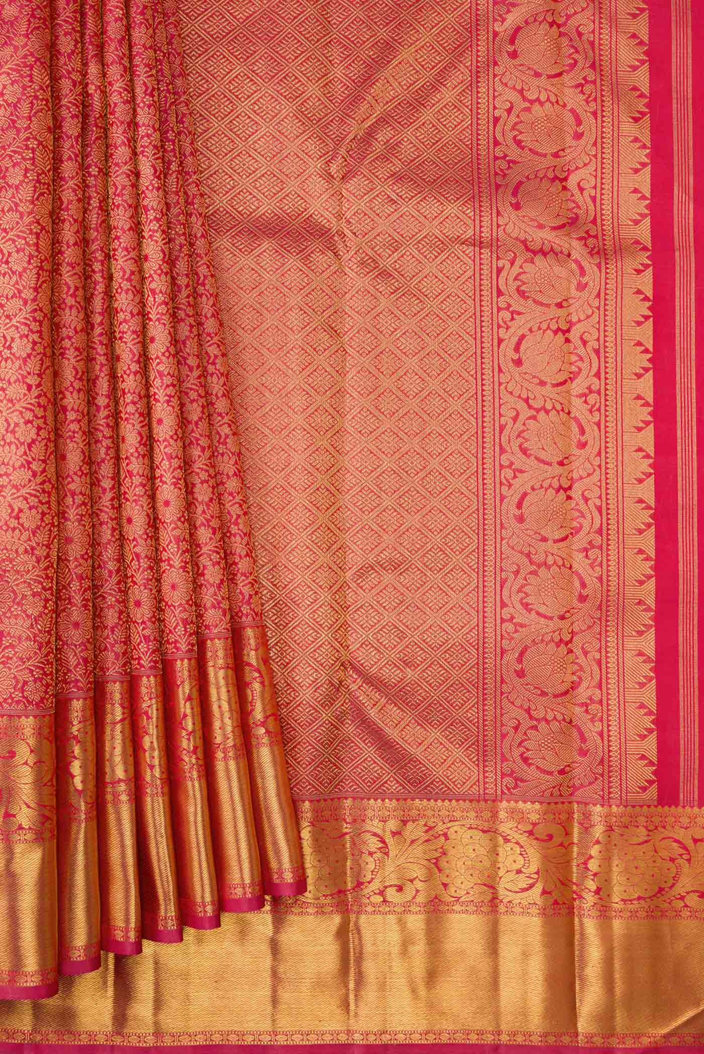 Pure Silk Pure Zari Pink Kanjivaram Saree - Image 4