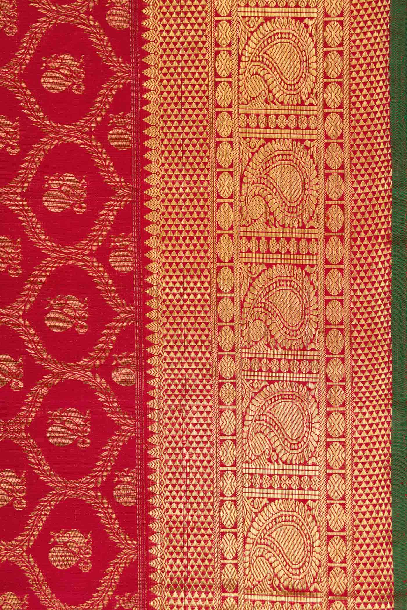 Pure Silk Pure Zari Red Dual Tone Kanjivaram Saree - Image 3