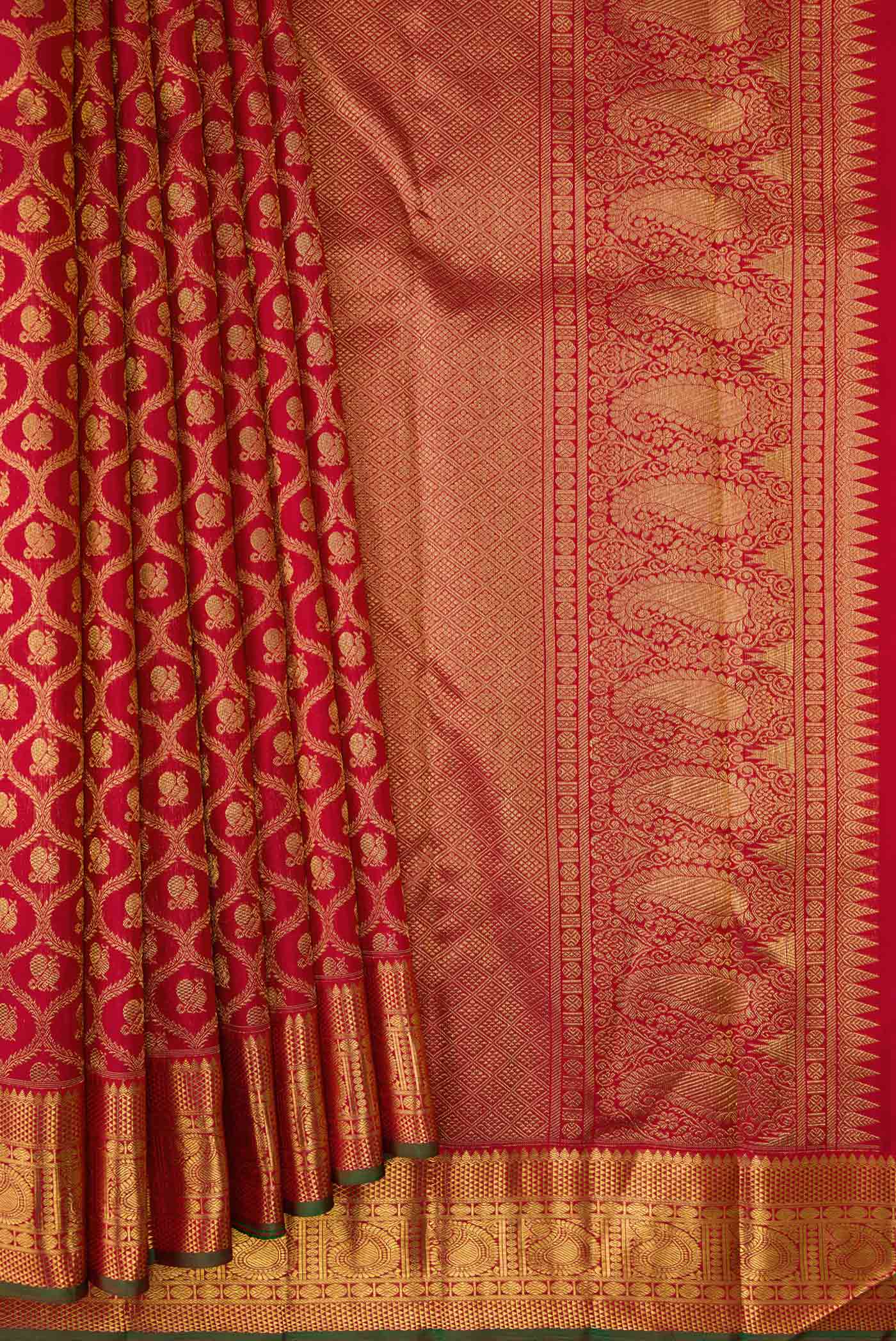 Pure Silk Pure Zari Red Dual Tone Kanjivaram Saree - Image 4