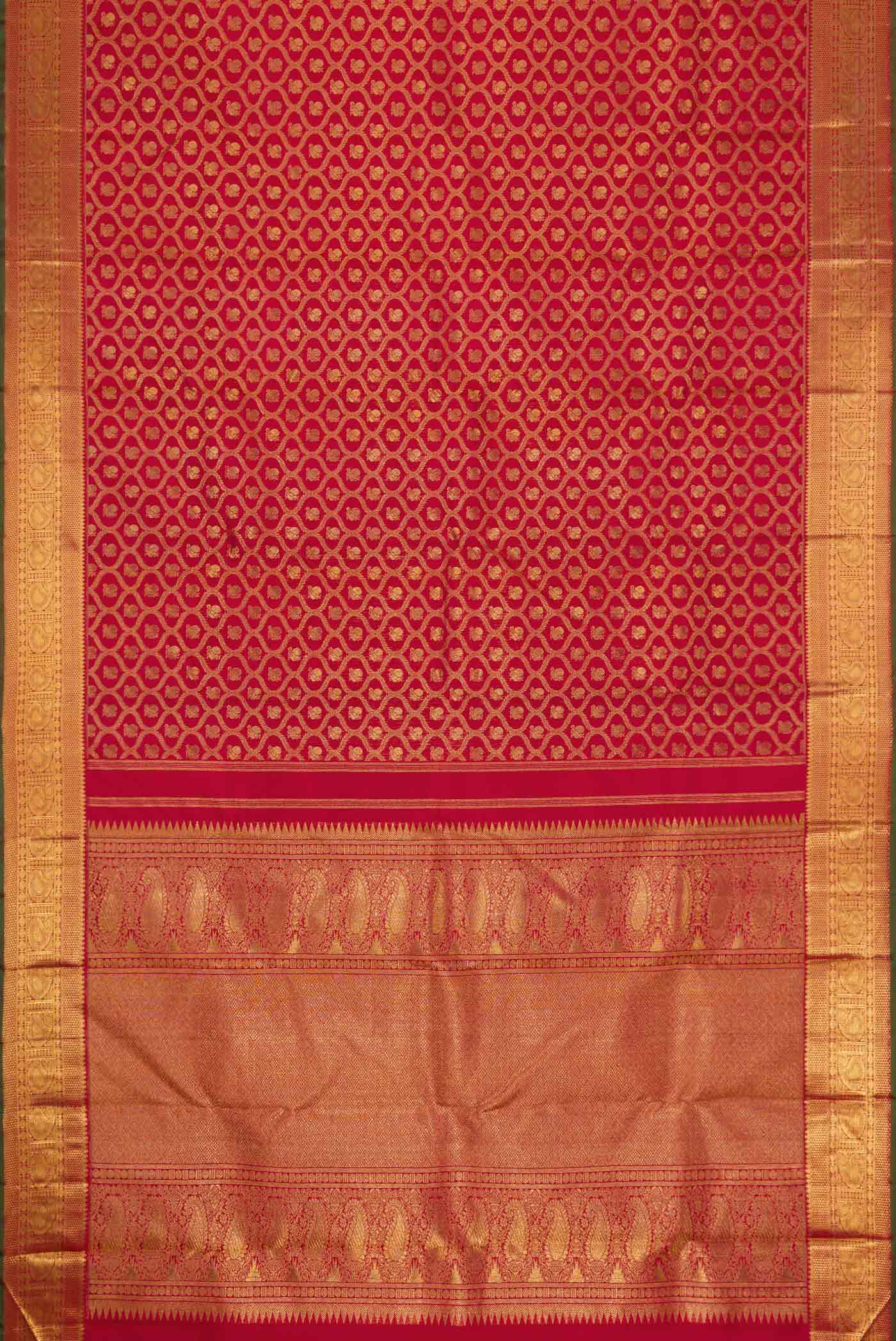 Pure Silk Pure Zari Red Dual Tone Kanjivaram Saree - Image 6