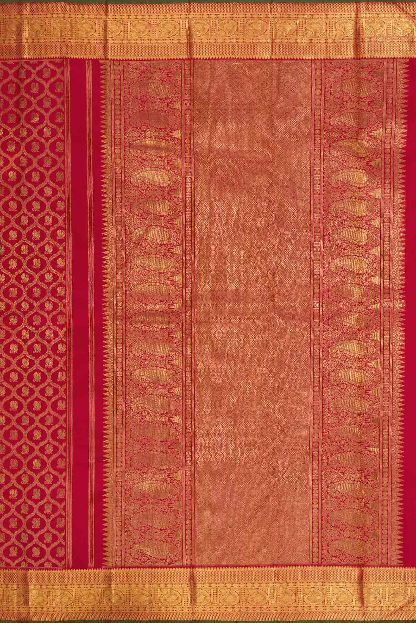 Pure Silk Pure Zari Red Dual Tone Kanjivaram Saree - Image 7