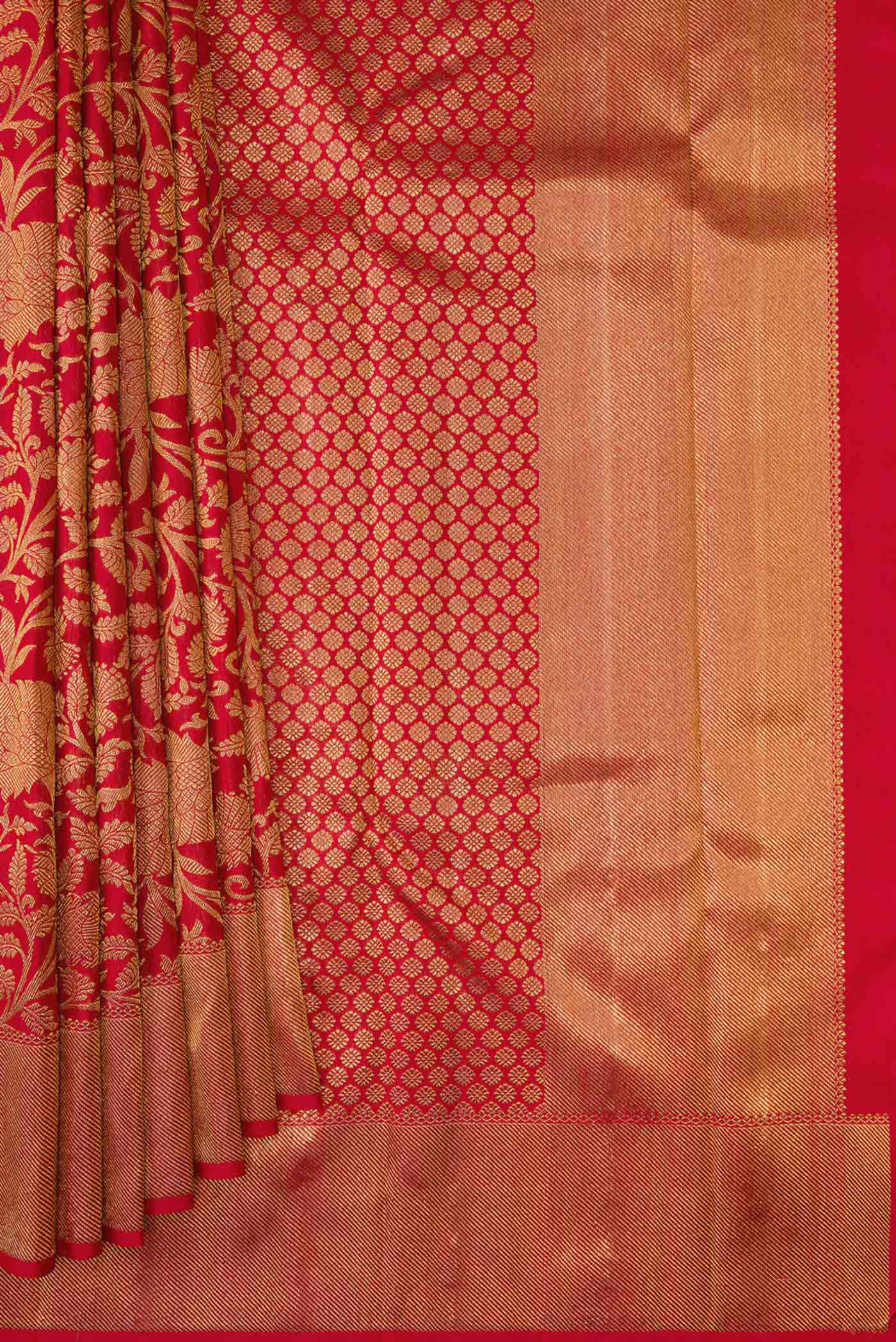 Pure Silk Pure Zari Red Dual Tone Kanjivaram Saree - Image 4