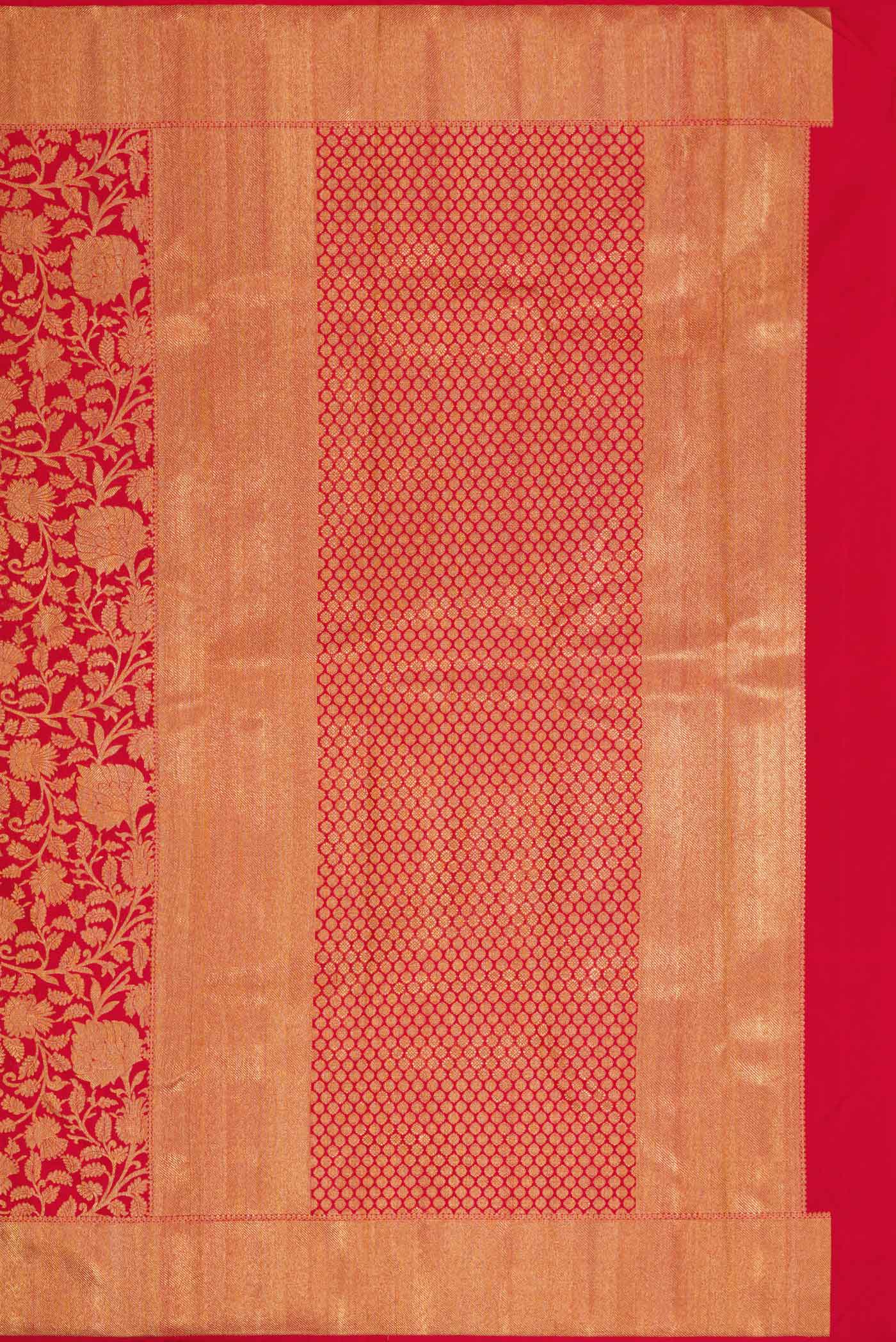 Pure Silk Pure Zari Red Dual Tone Kanjivaram Saree - Image 7