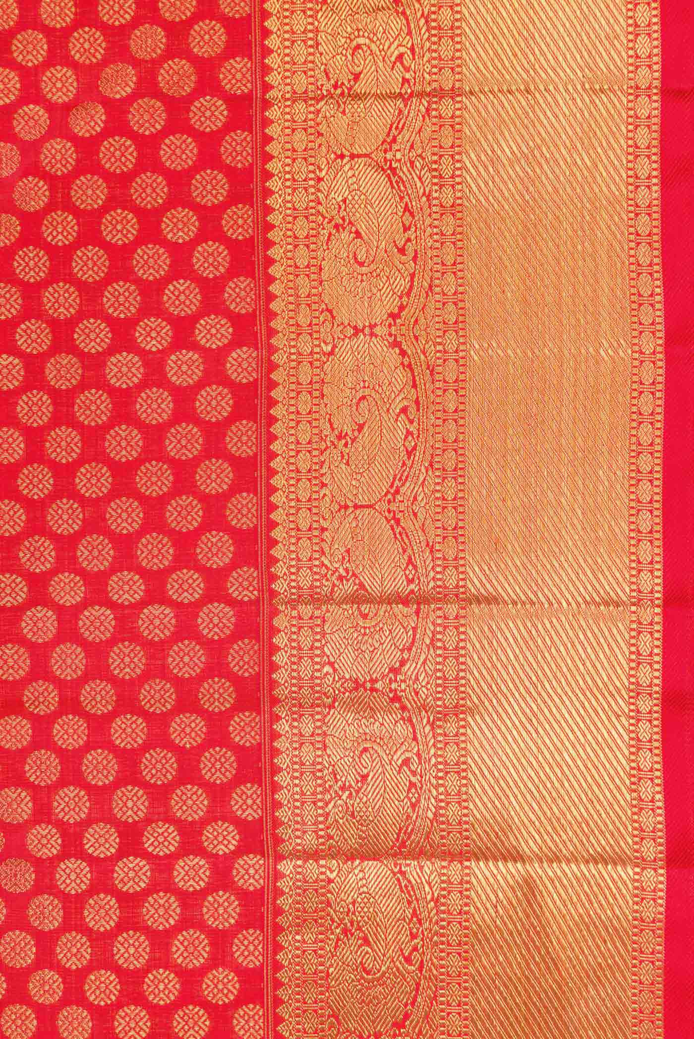 Pure Silk Pure Zari Red Dual Tone Kanjivaram Saree - Image 3