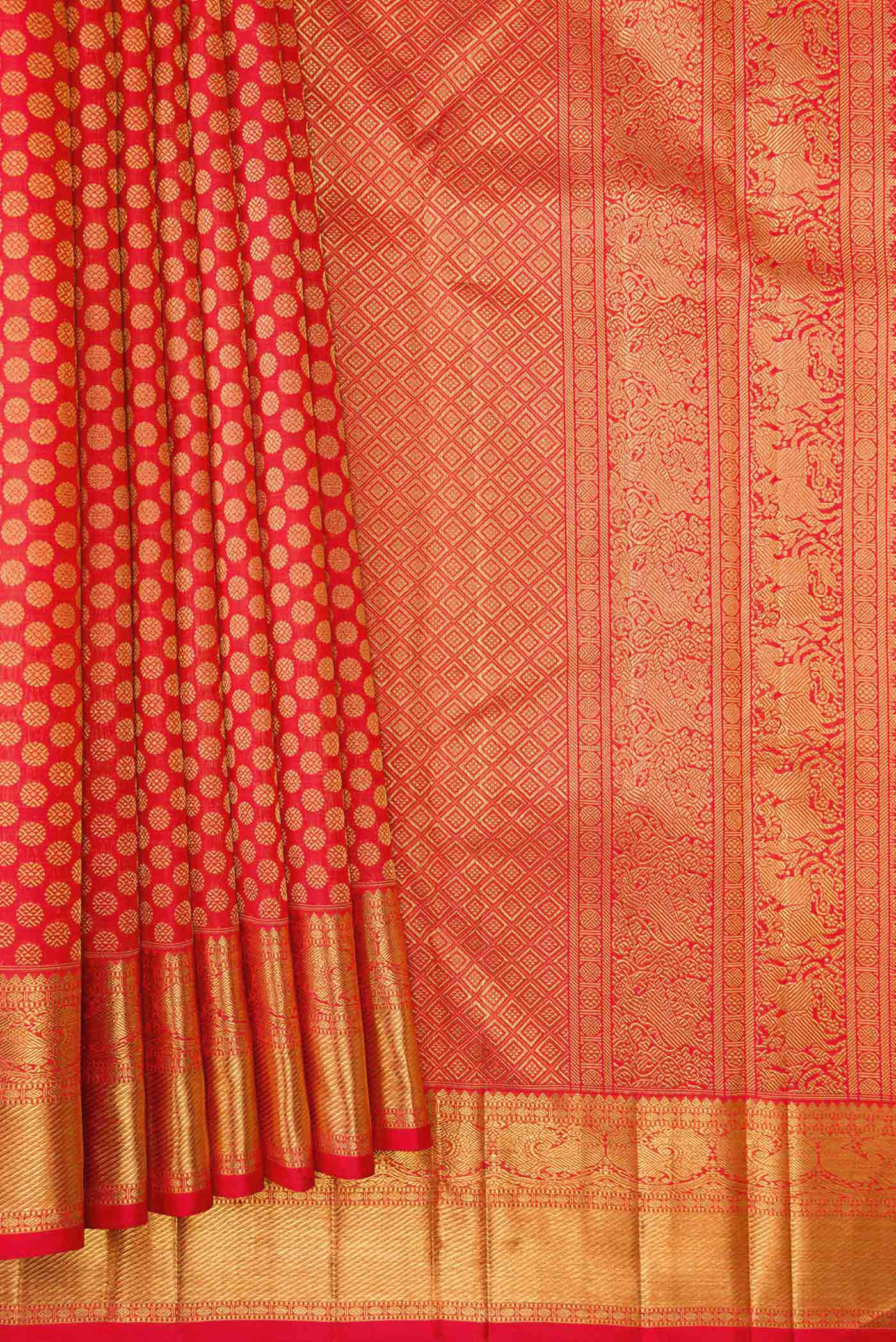 Pure Silk Pure Zari Red Dual Tone Kanjivaram Saree - Image 4
