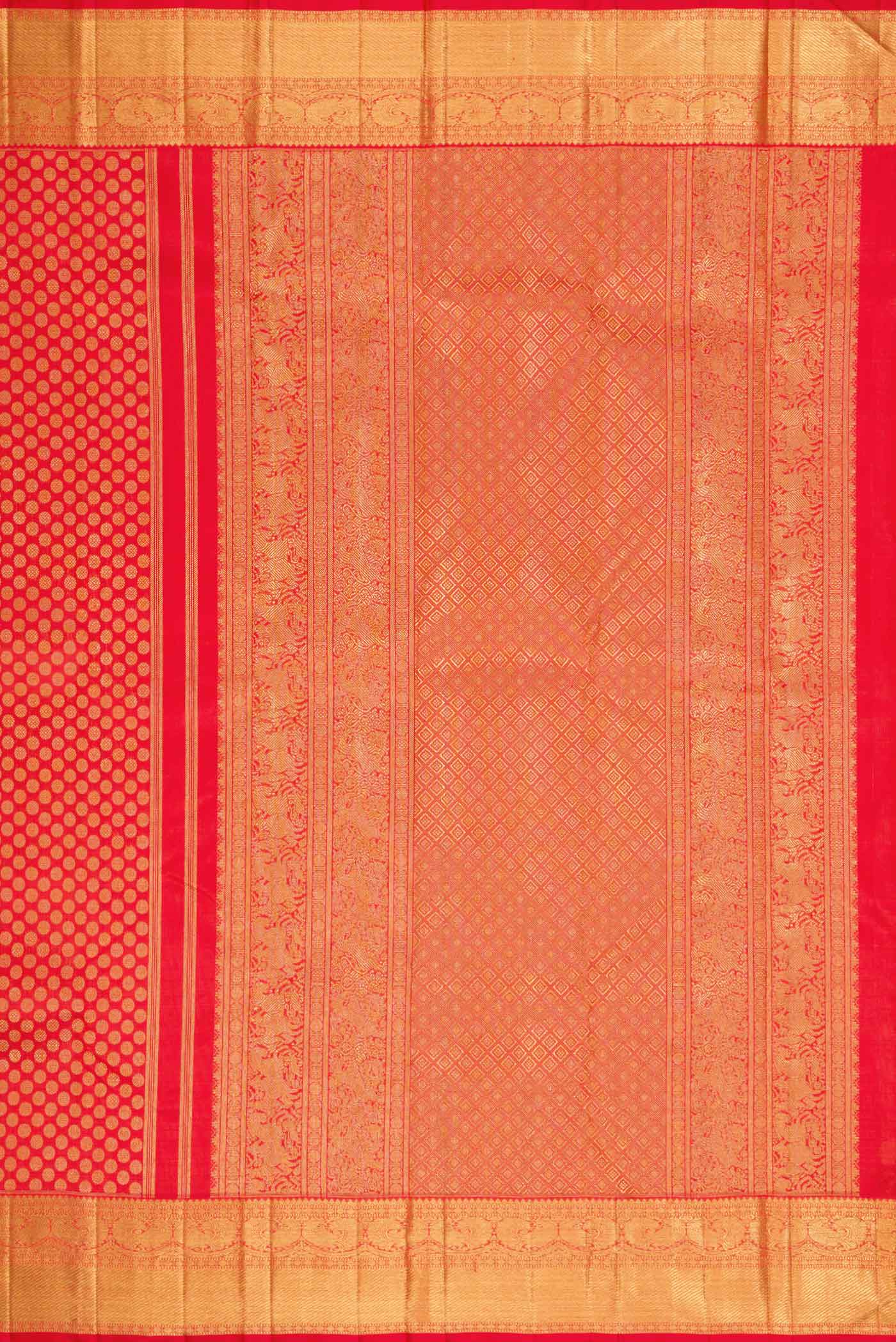 Pure Silk Pure Zari Red Dual Tone Kanjivaram Saree - Image 7