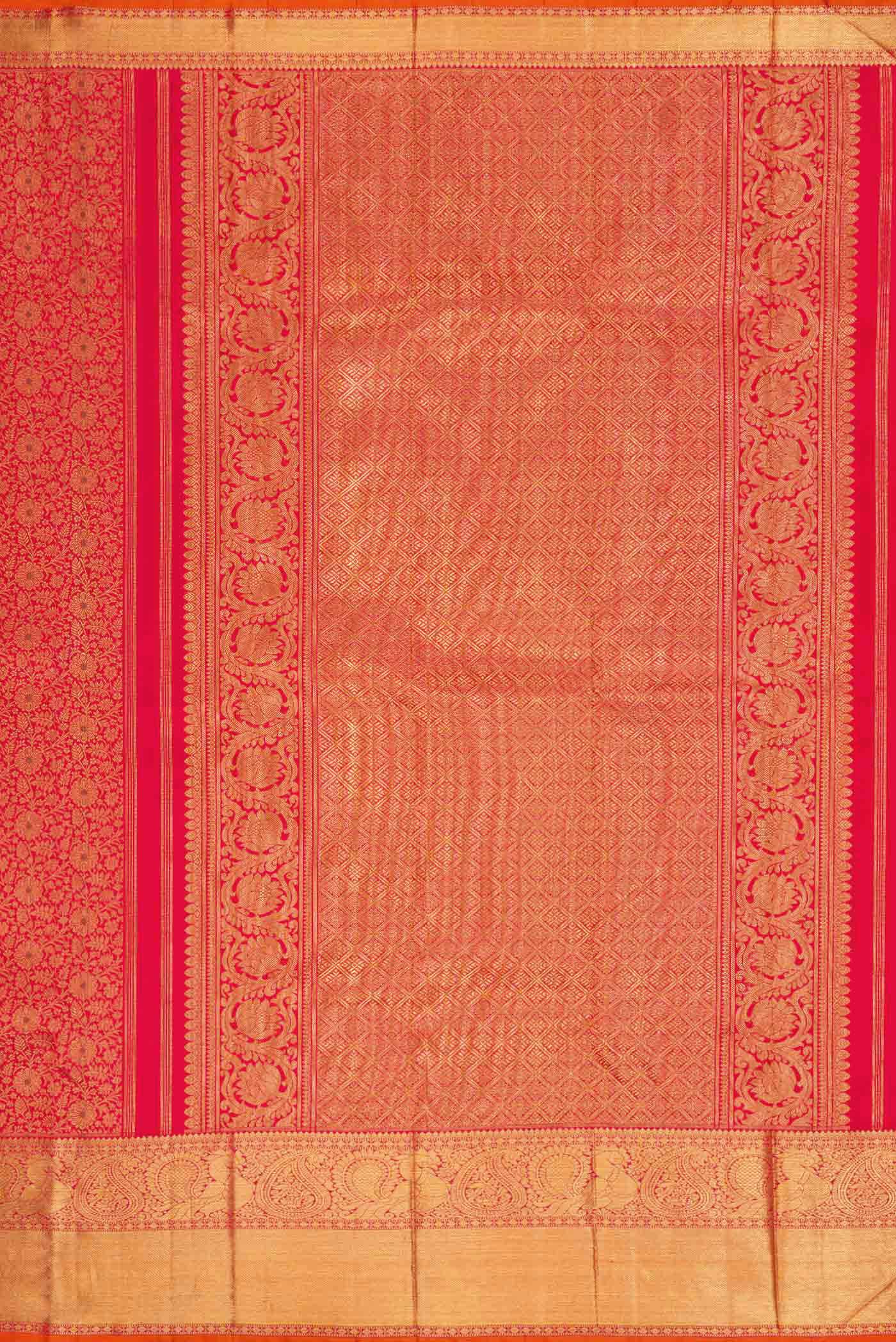 Pure Silk Pure Zari Red Dual Tone Kanjivaram Saree - Image 7