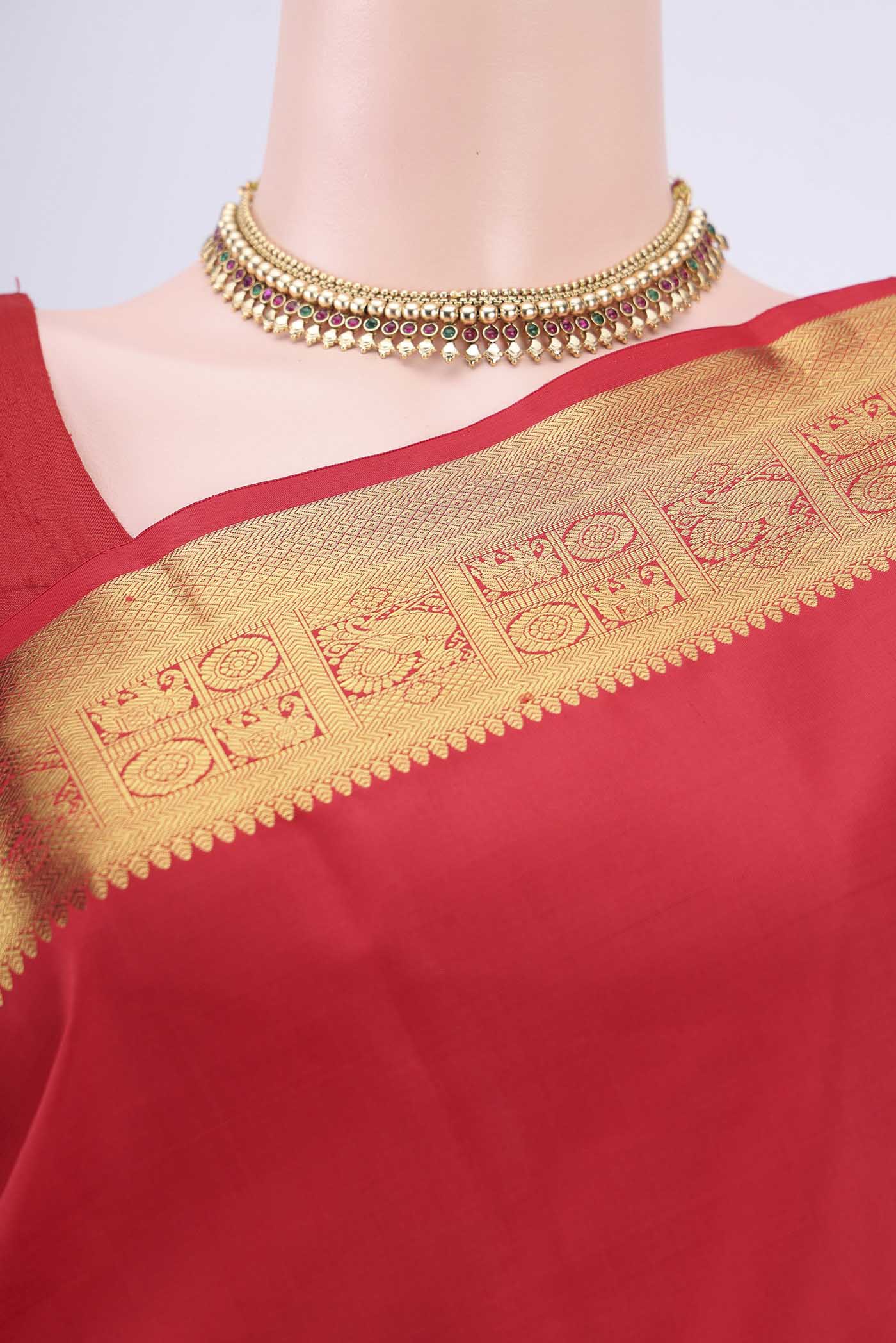 Pure Silk Pure Zari Red Kanchipuram Saree - Image 2