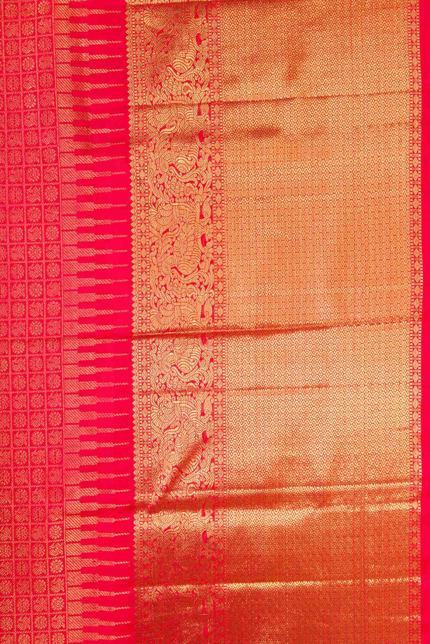 Pure Silk Pure Zari Red Dual Tone Kanjivaram Saree - Image 3