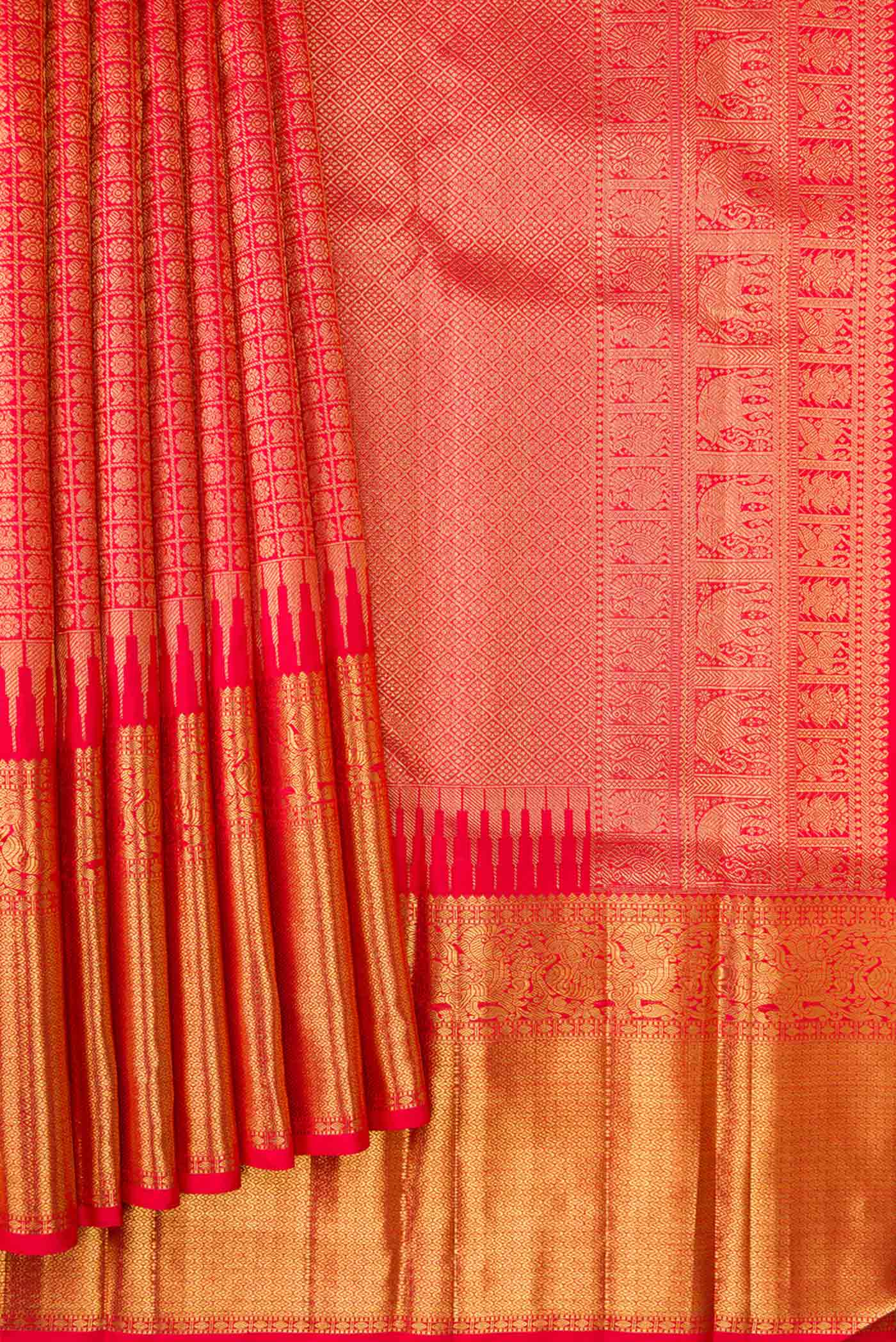 Pure Silk Pure Zari Red Dual Tone Kanjivaram Saree - Image 4