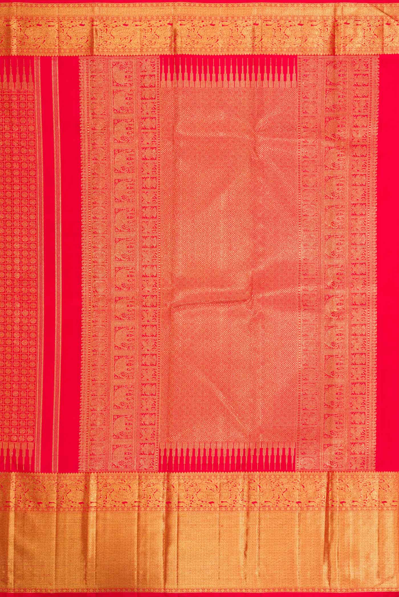 Pure Silk Pure Zari Red Dual Tone Kanjivaram Saree - Image 7