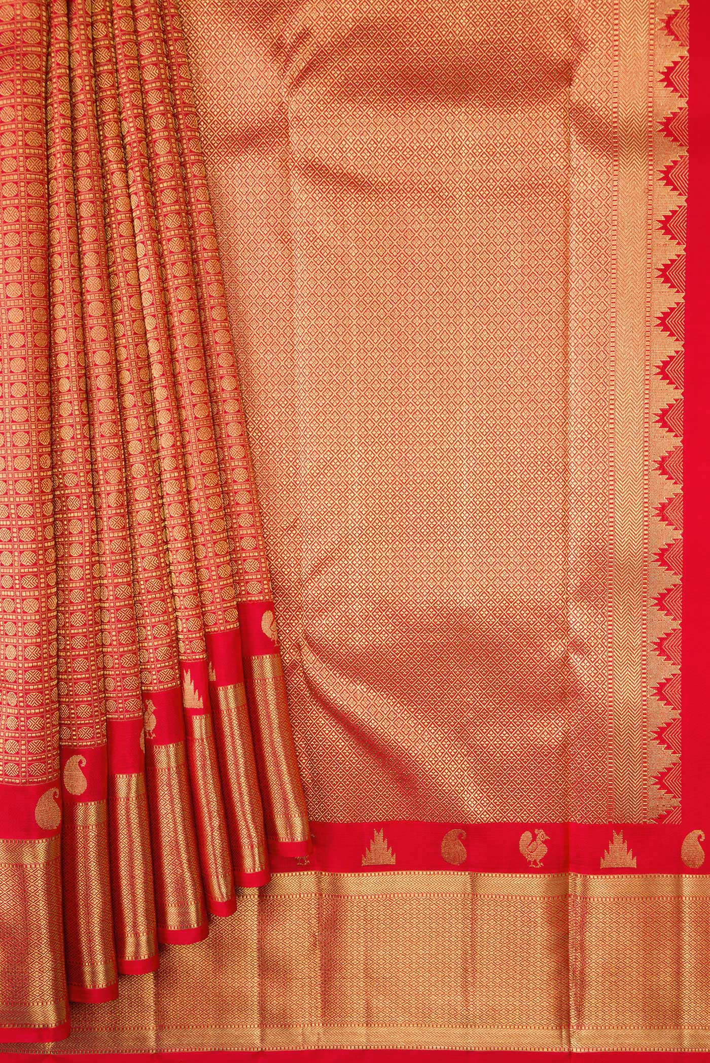 Pure Silk Pure Zari Red Kanjivaram Saree - Image 4