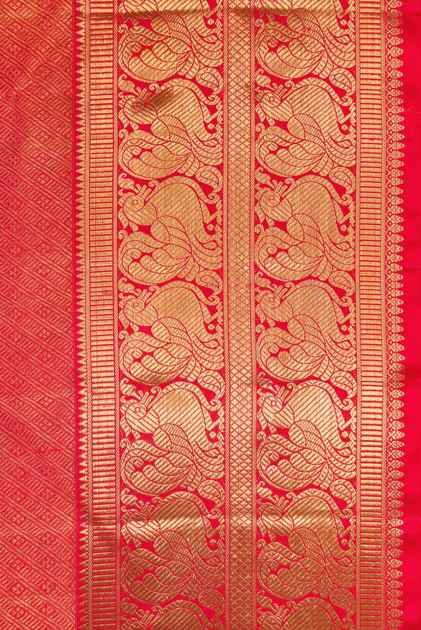 Pure Silk Pure Zari Red Kanjivaram Saree - Image 3