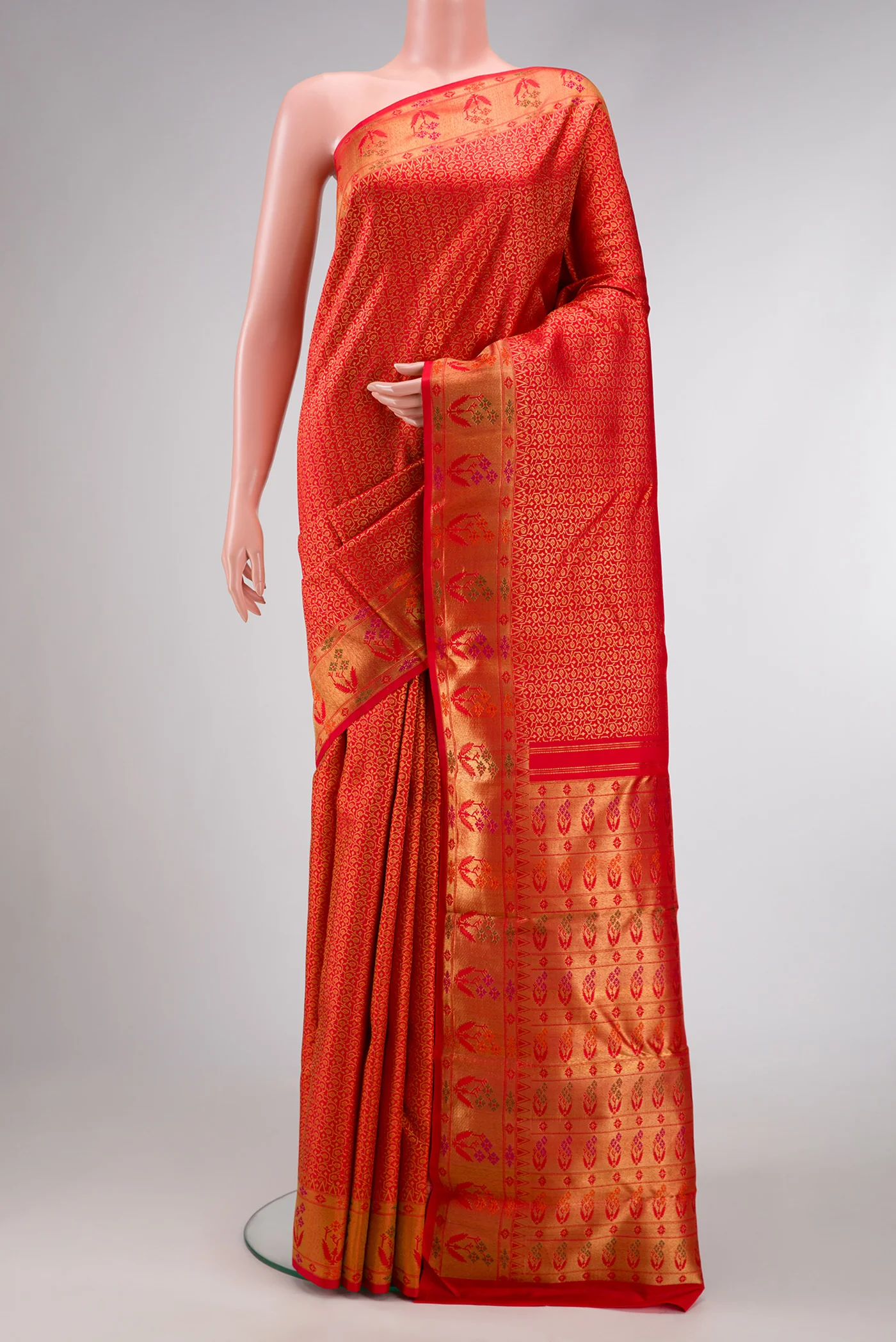 Pure Silk Pure Zari Red with Pink Color Kanjivaram Saree