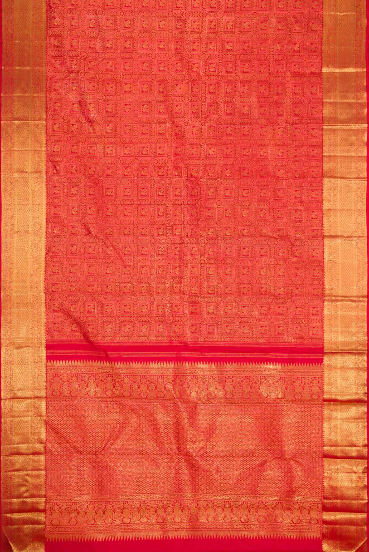 Pure Silk Pure Zari Red Dual Tone Kanjivaram Saree - Image 6