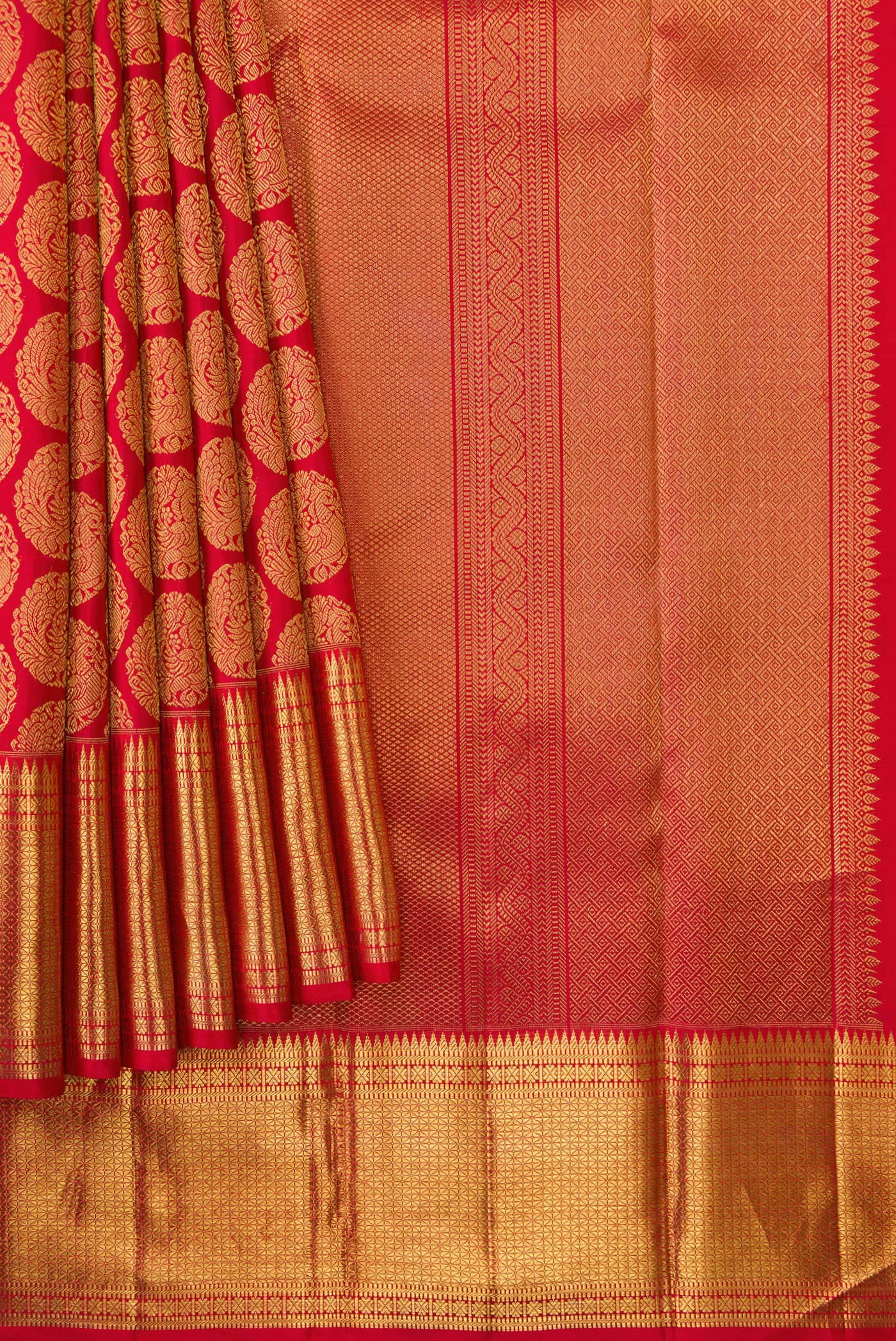 Pure Silk Pure Zari Red Kanjivaram Saree - Image 4