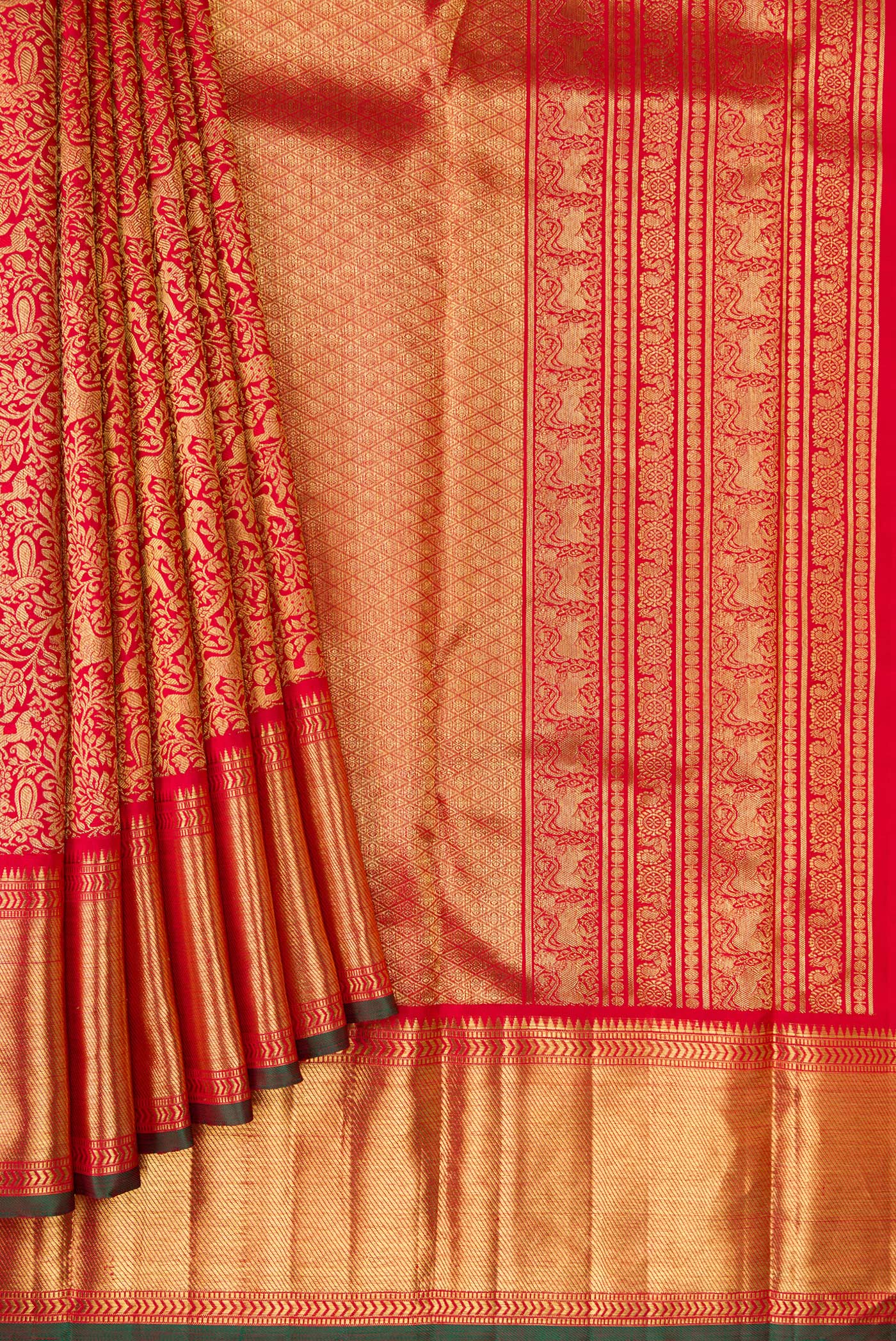 Pure Silk Pure Zari Red Kanjivaram Saree - Image 4