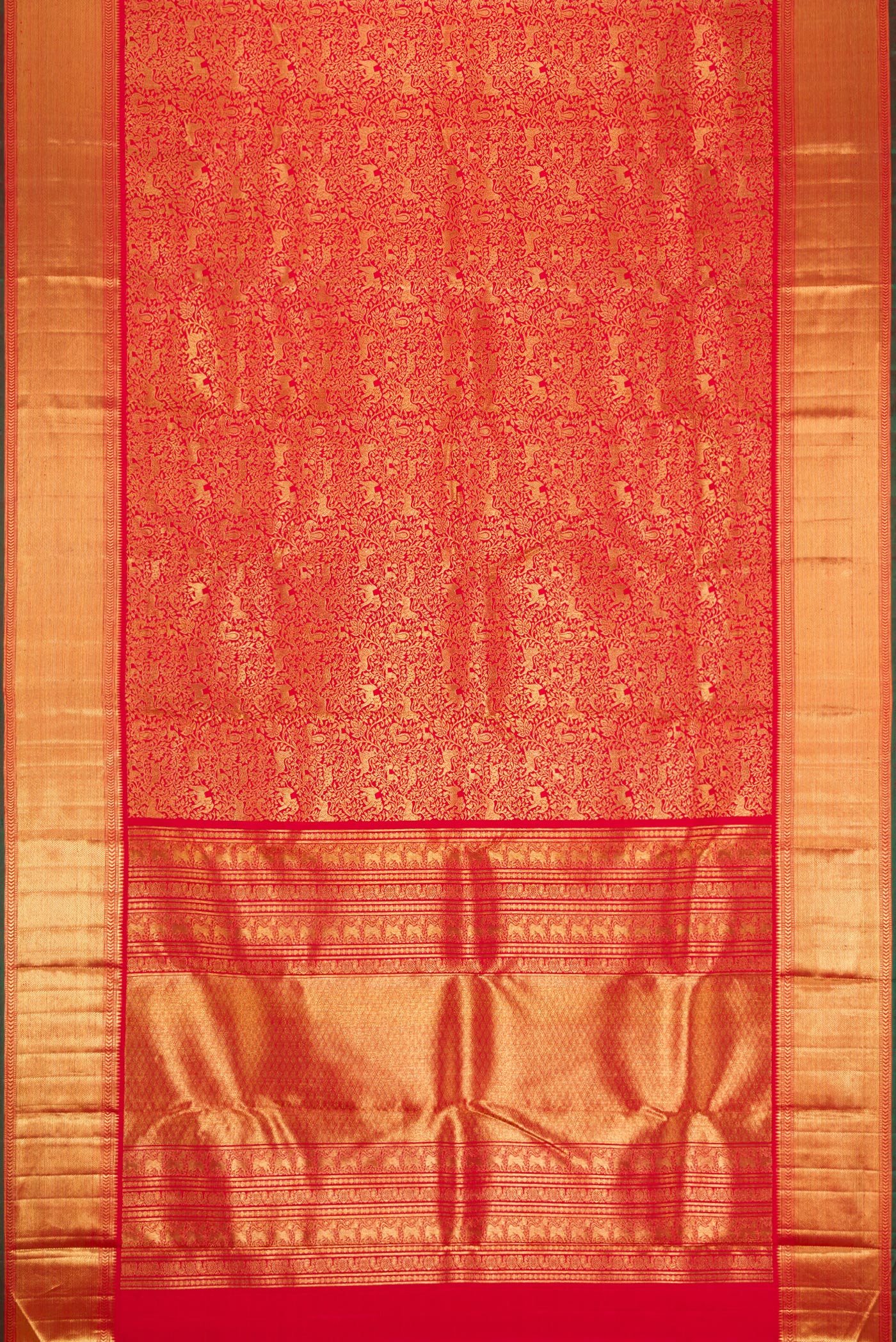 Pure Silk Pure Zari Red Kanjivaram Saree - Image 6