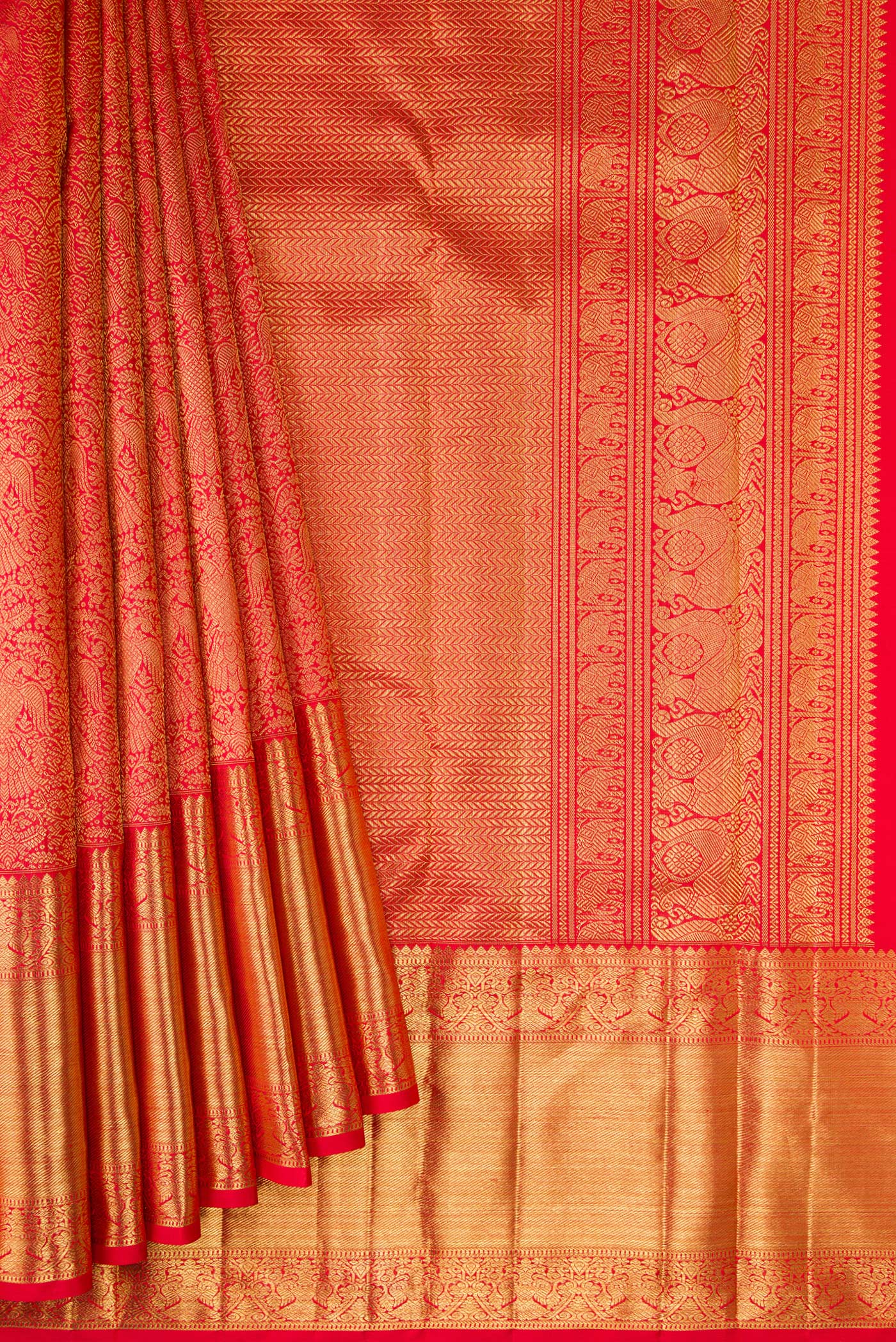 Pure Silk Pure Zari Red Kanjivaram Saree - Image 4
