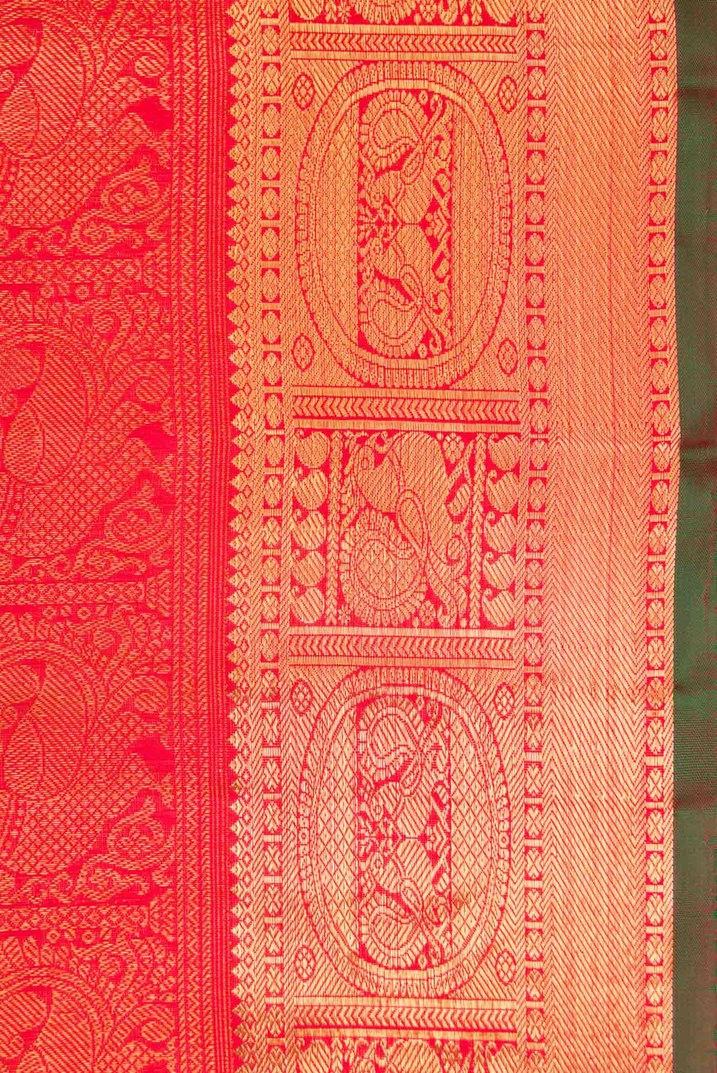 Pure Silk Pure Zari Pink with Red Color Kanjivaram Saree - Image 3