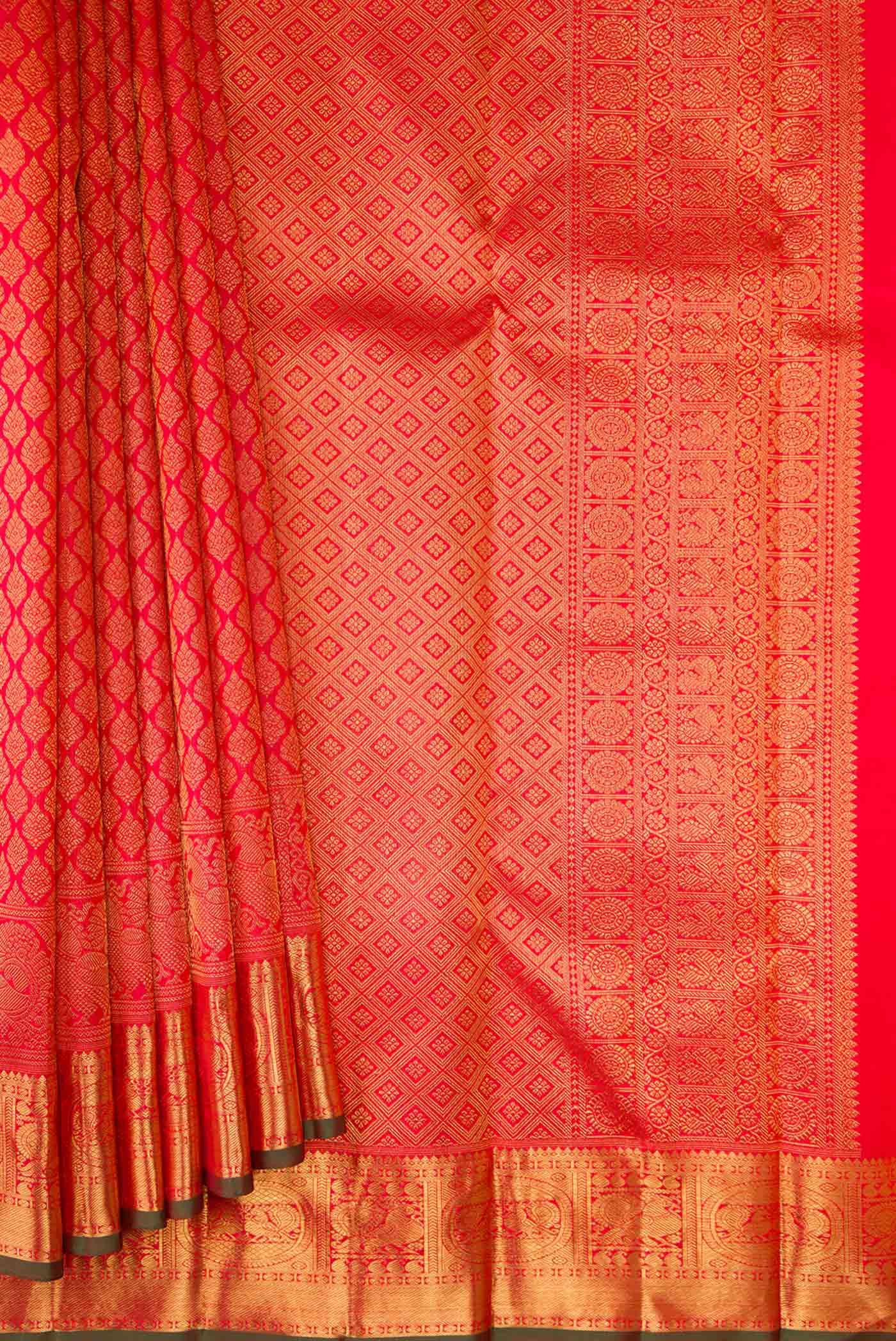 Pure Silk Pure Zari Pink with Red Color Kanjivaram Saree - Image 4
