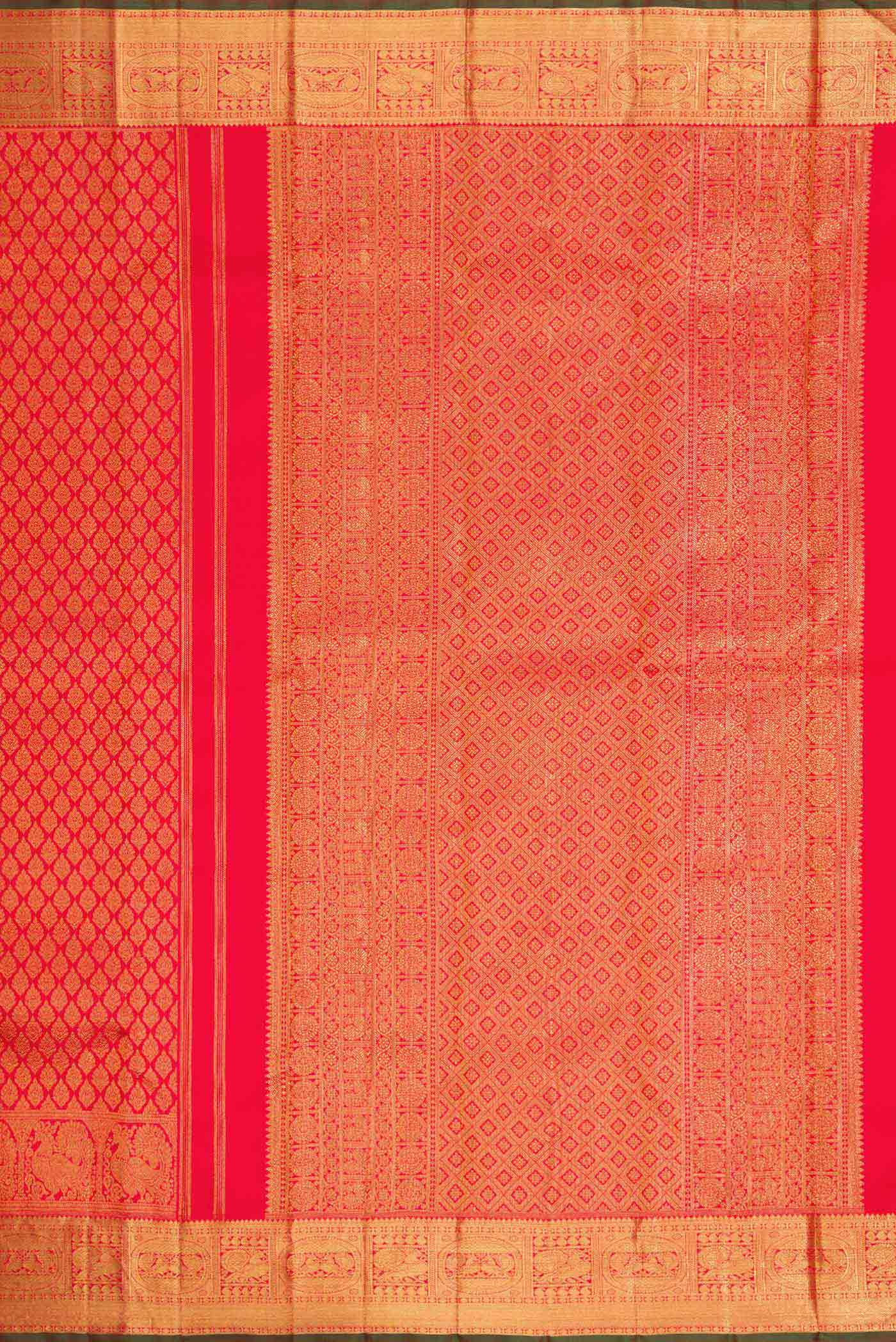 Pure Silk Pure Zari Pink with Red Color Kanjivaram Saree - Image 7
