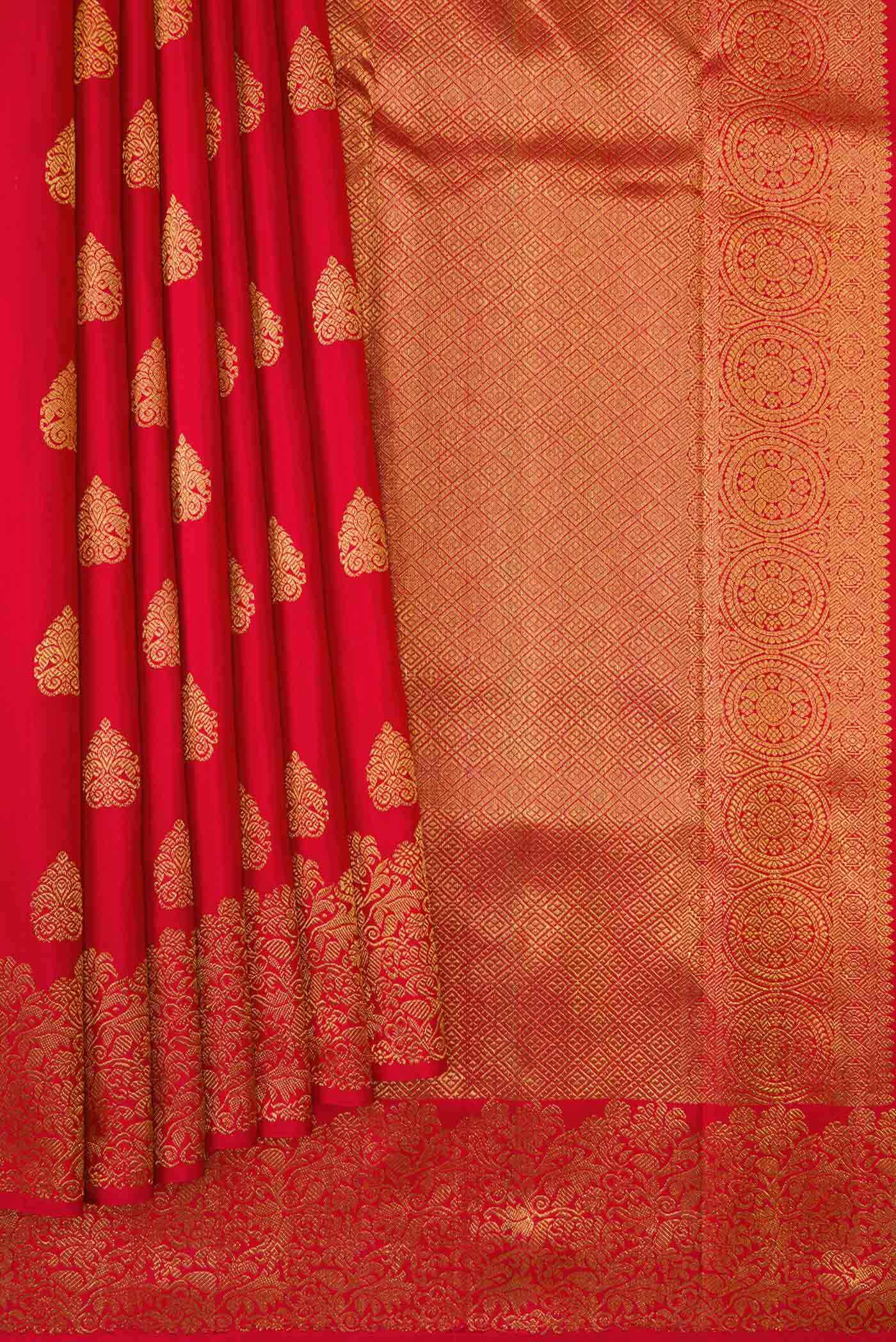 Pure Silk Pure Zari Red Dual Tone Kanjivaram Saree - Image 4