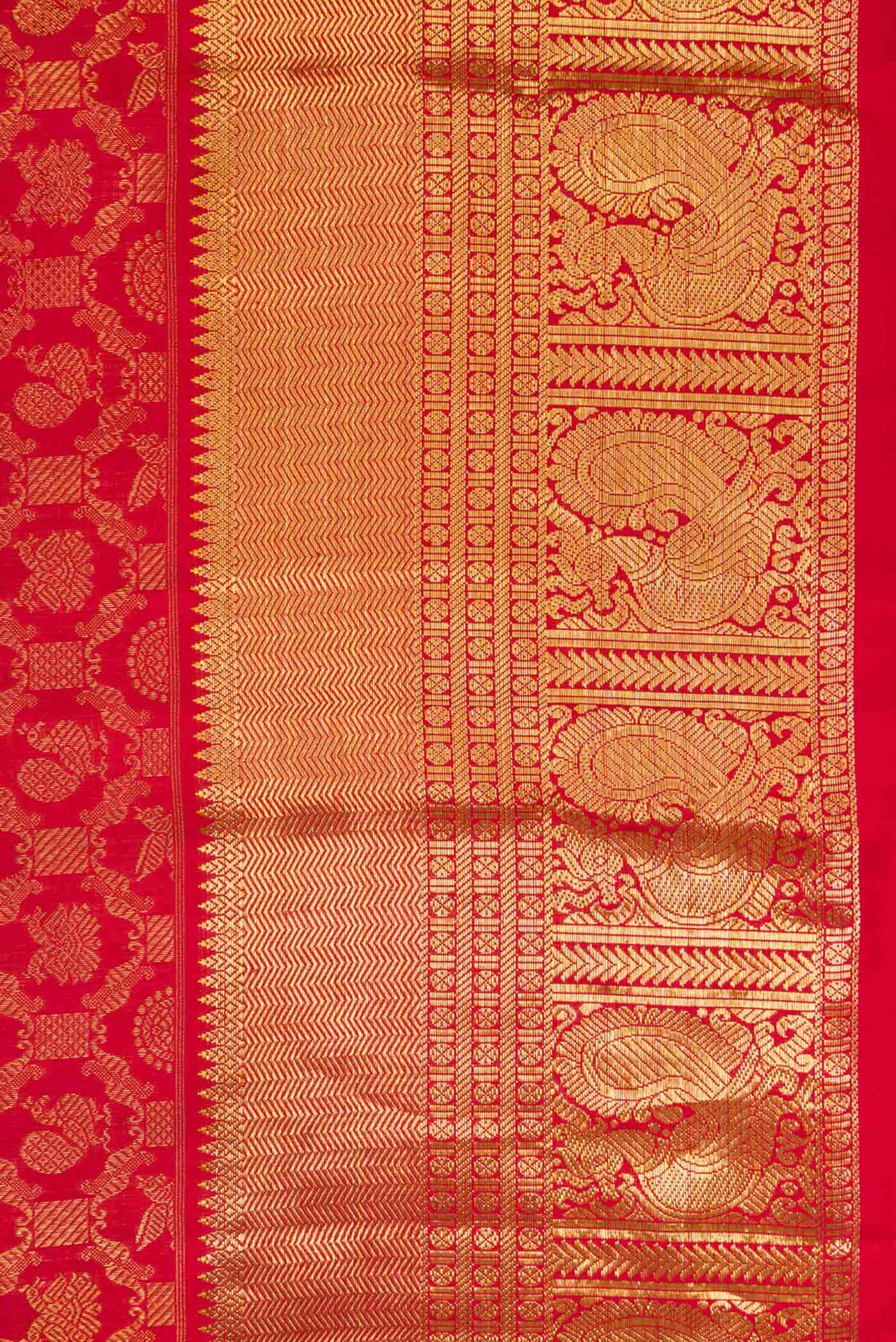 Pure Silk Pure Zari Red Dual Tone Kanjivaram Saree - Image 3