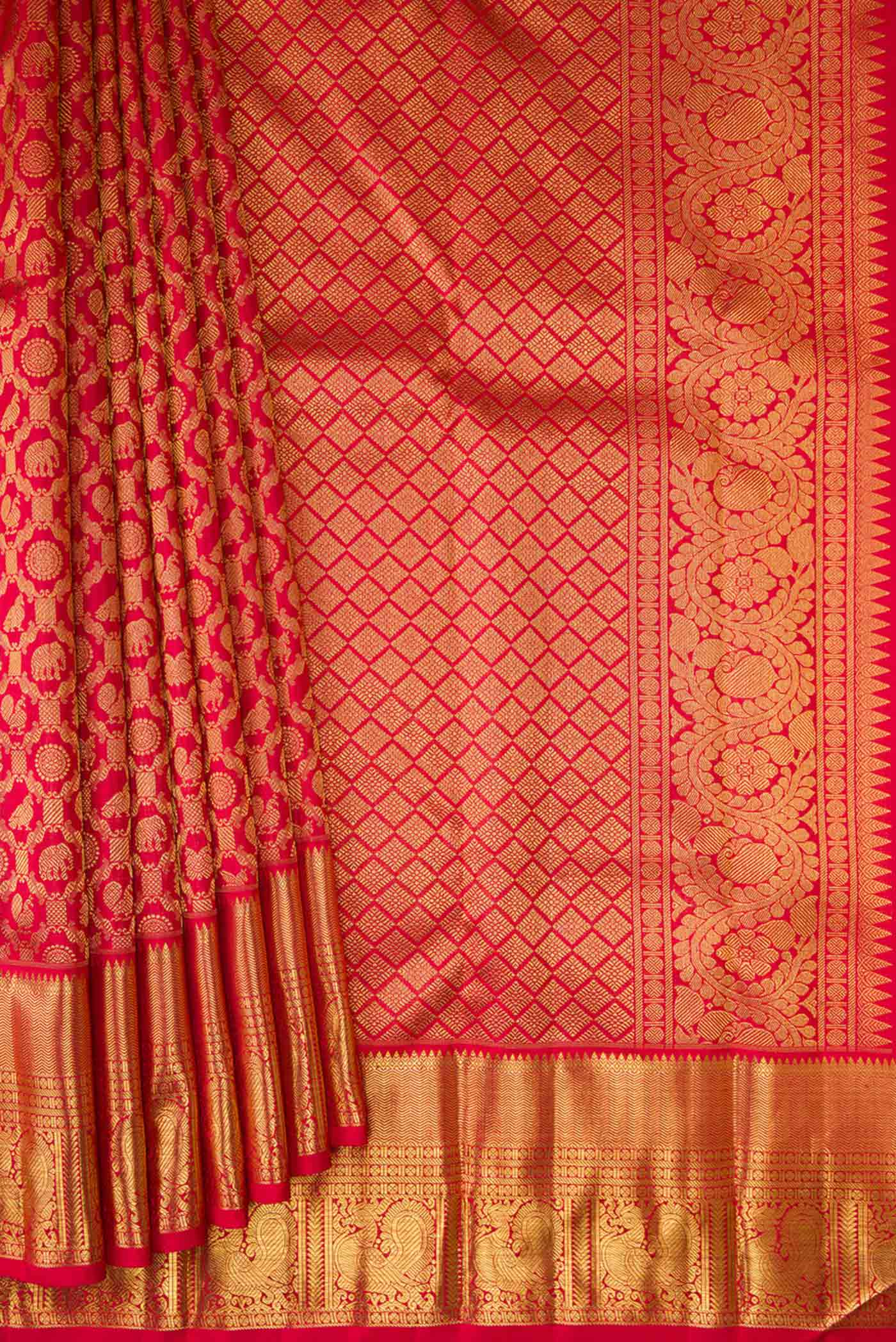 Pure Silk Pure Zari Red Dual Tone Kanjivaram Saree - Image 4