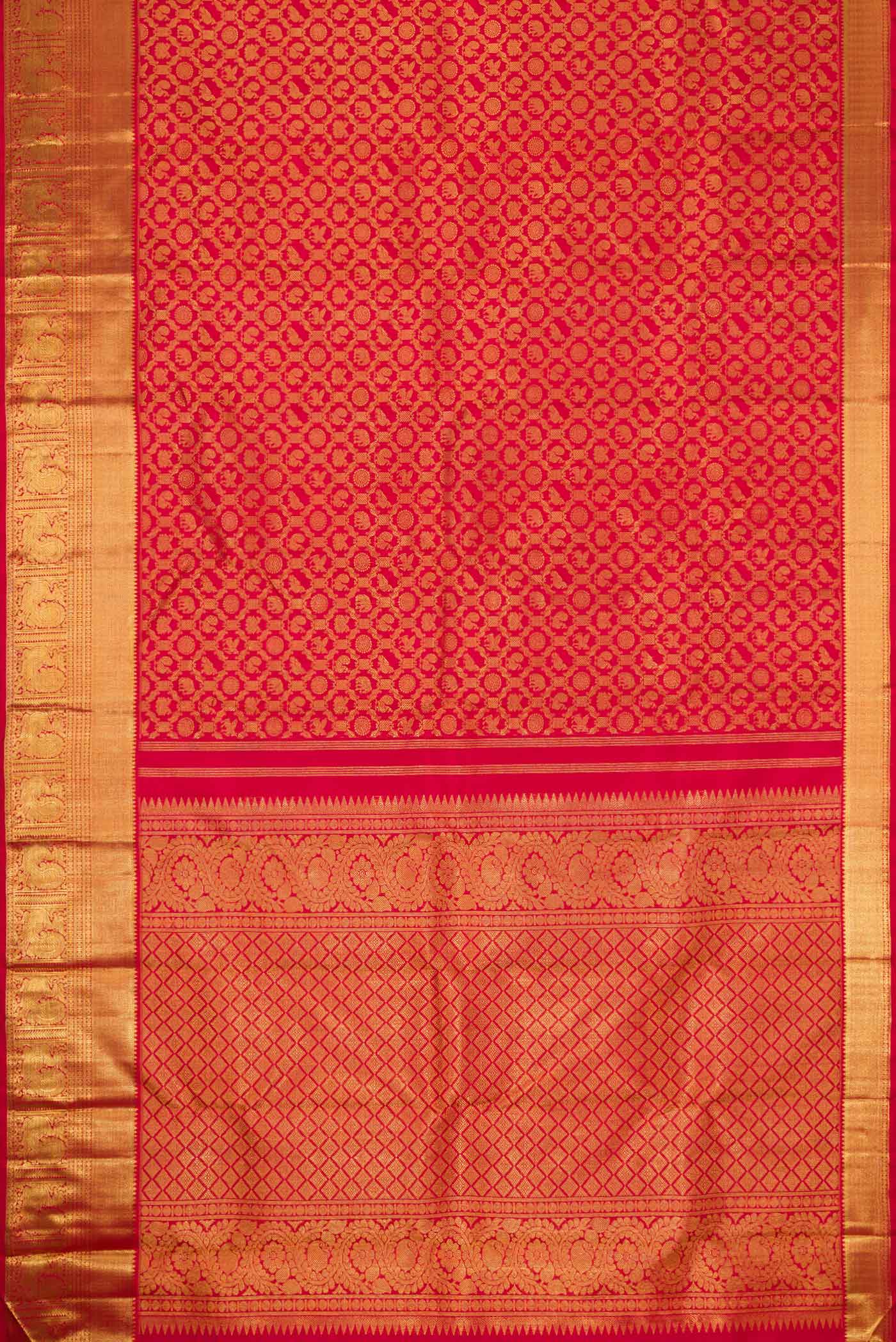 Pure Silk Pure Zari Red Dual Tone Kanjivaram Saree - Image 6