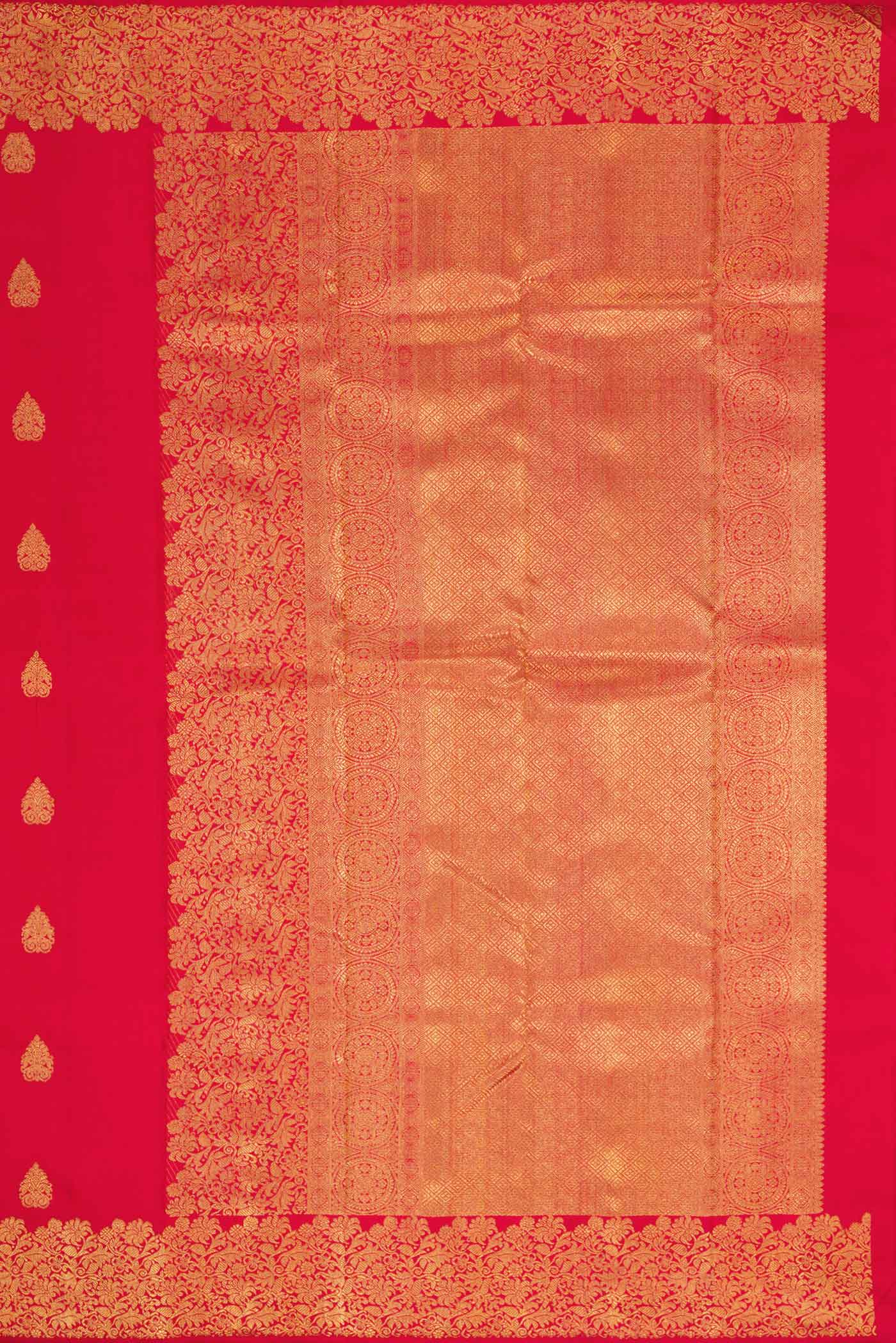 Pure Silk Pure Zari Red Dual Tone Kanjivaram Saree - Image 7