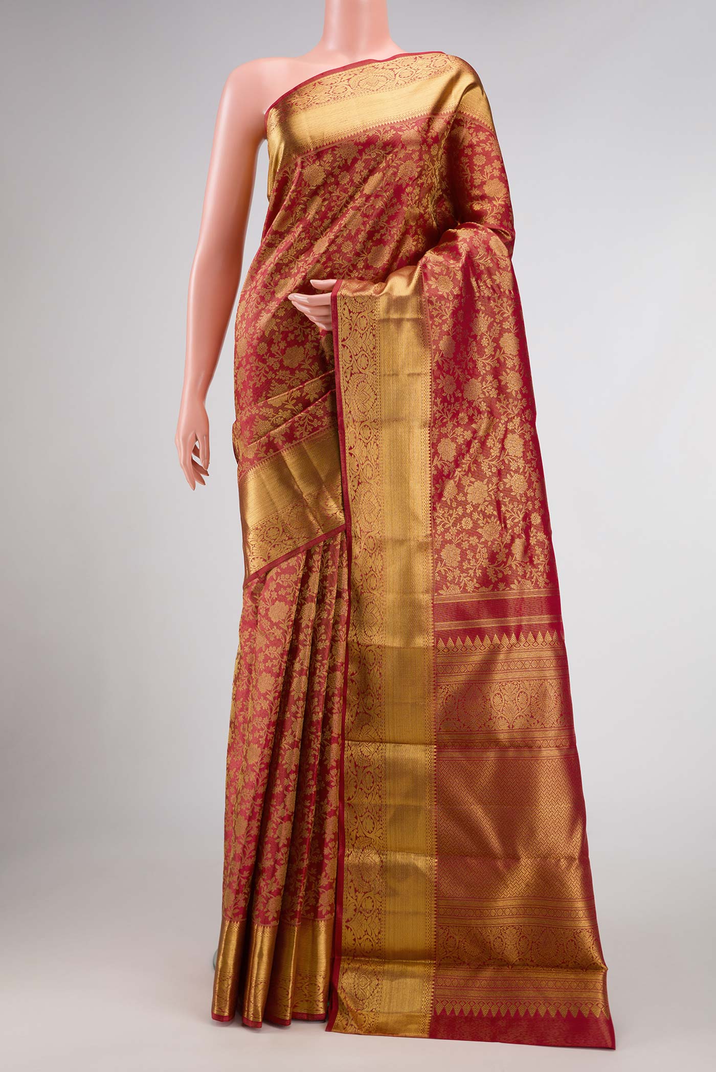 Pure Silk Pure Zari Maroon Dual Tone Kanjivaram Tissue Saree