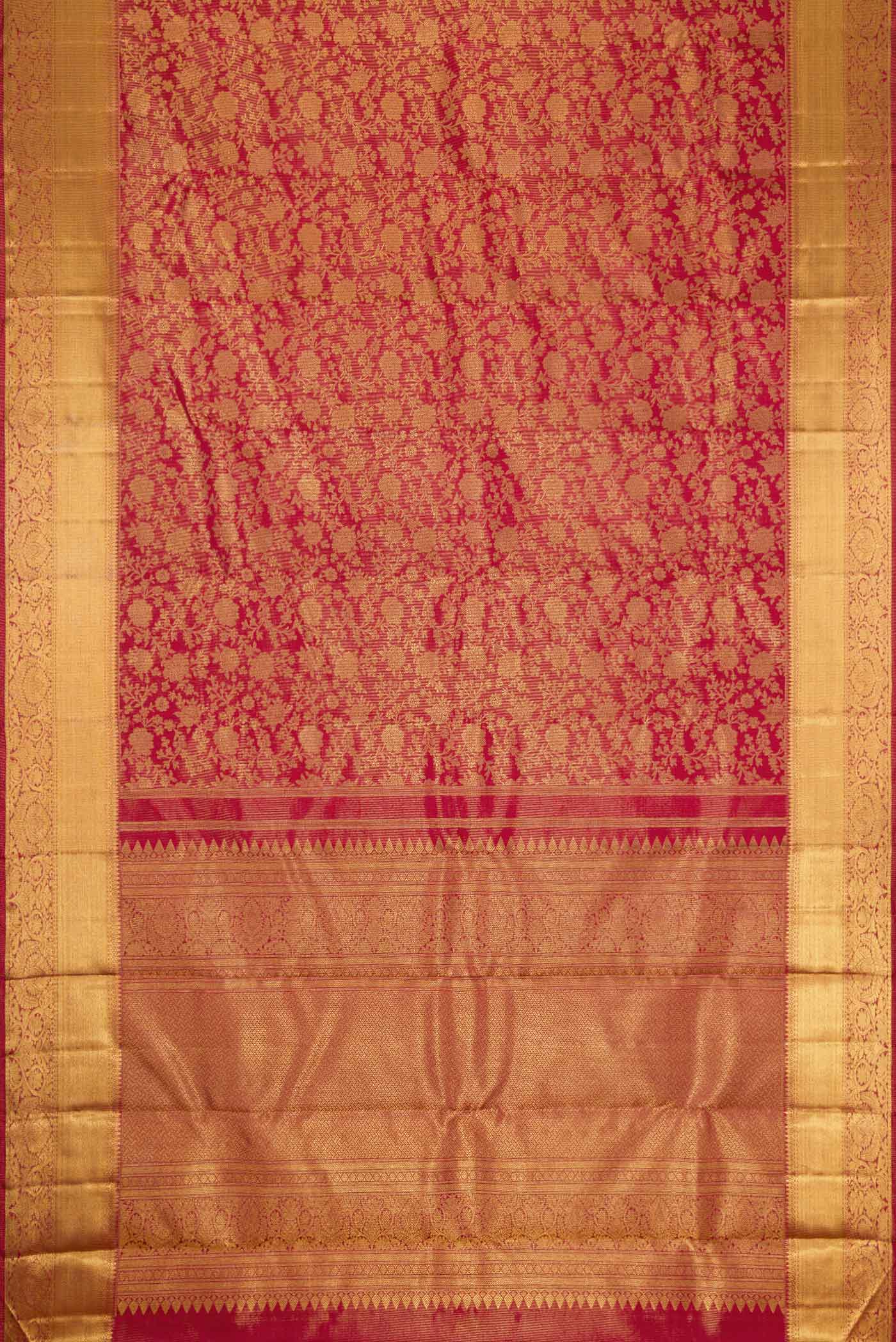 Pure Silk Pure Zari Maroon Dual Tone Kanjivaram Tissue Saree - Image 6