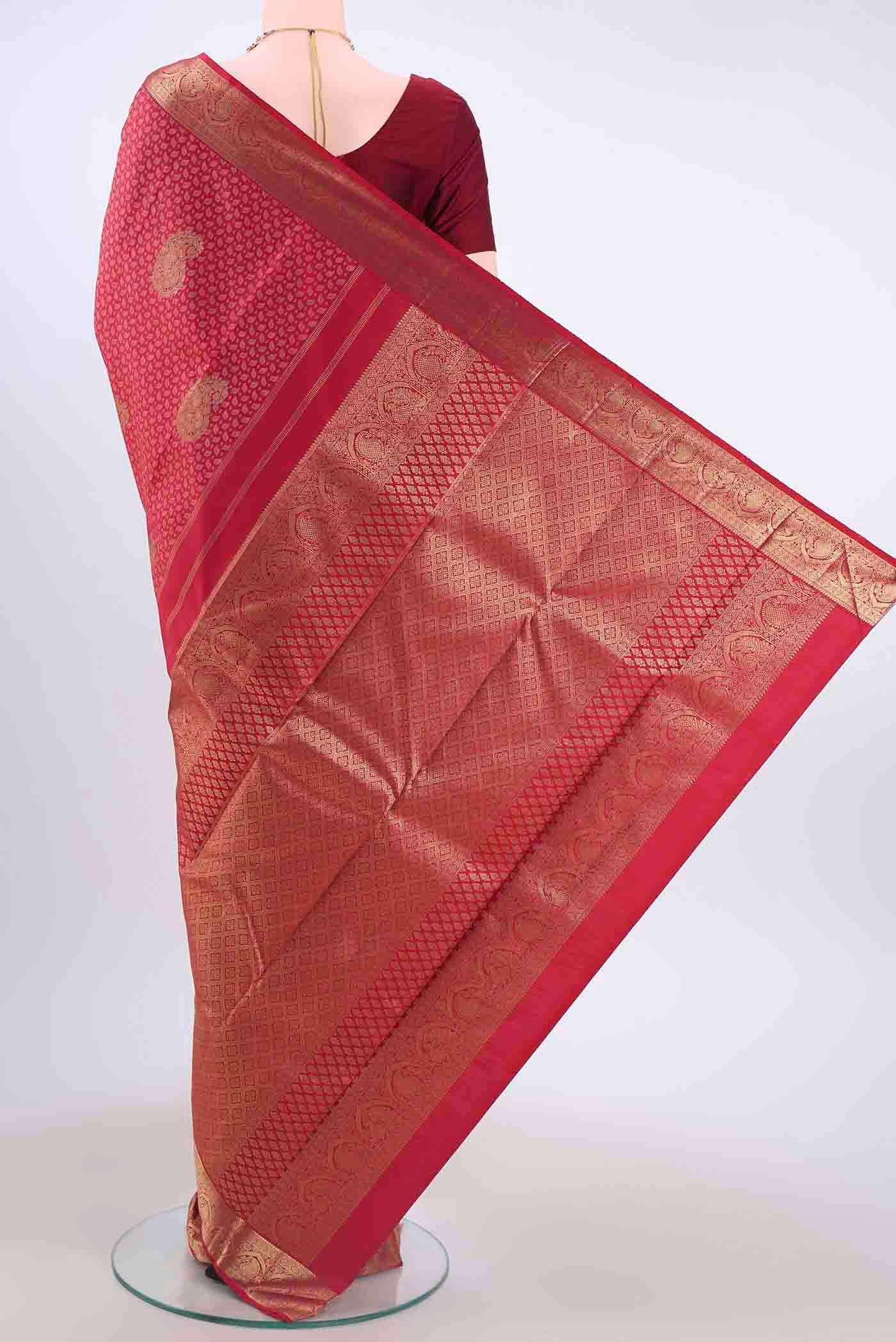Pure Silk Pure Zari Red Kanchipuram Saree - Image 3