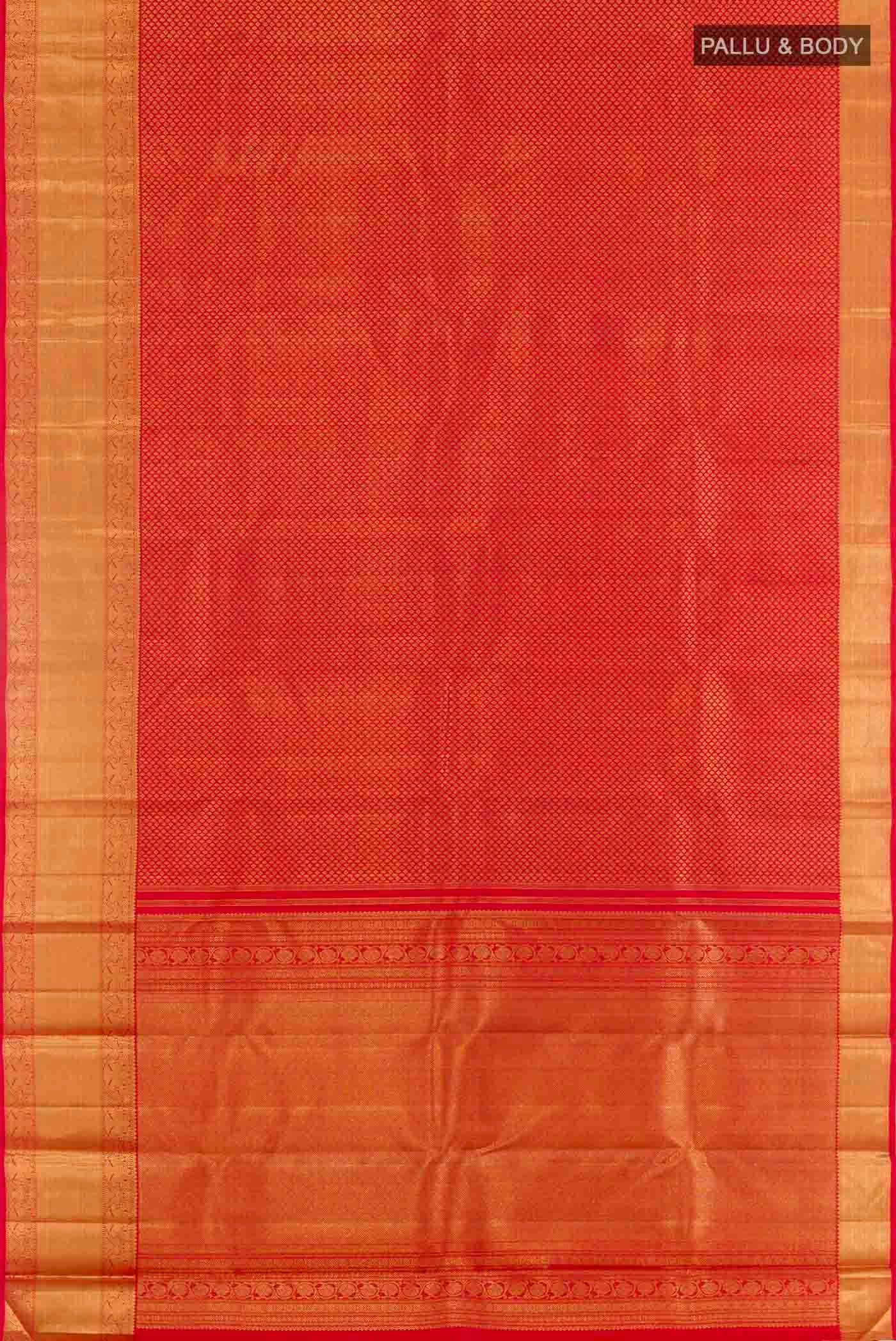Pure Silk Pure Zari Red Kanjivaram Saree - Image 6