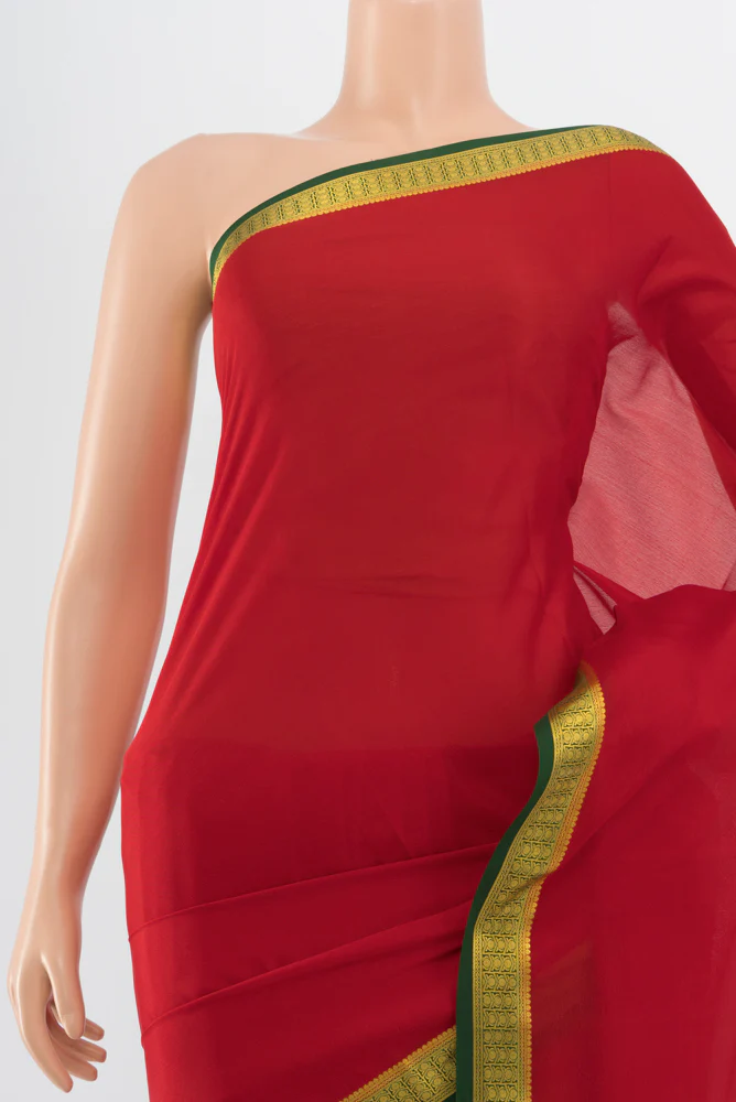 Red Mysore Crepe Saree - Image 2